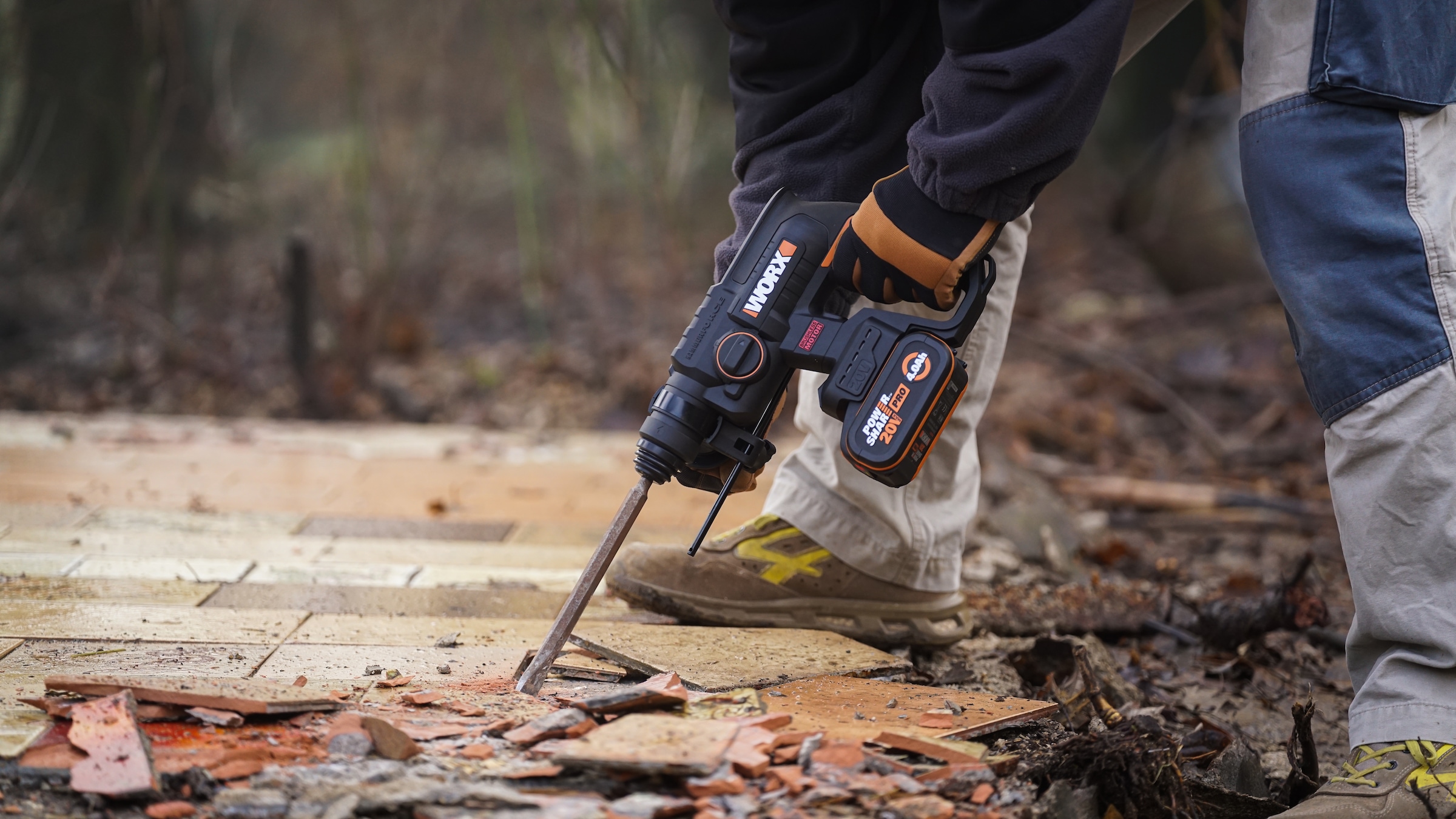 Worx Akku-Bohrhammer »NITRO WX381«, (Set), Brushless-Motor, 3-In-1, inkl. Akku & Schnellladegerät