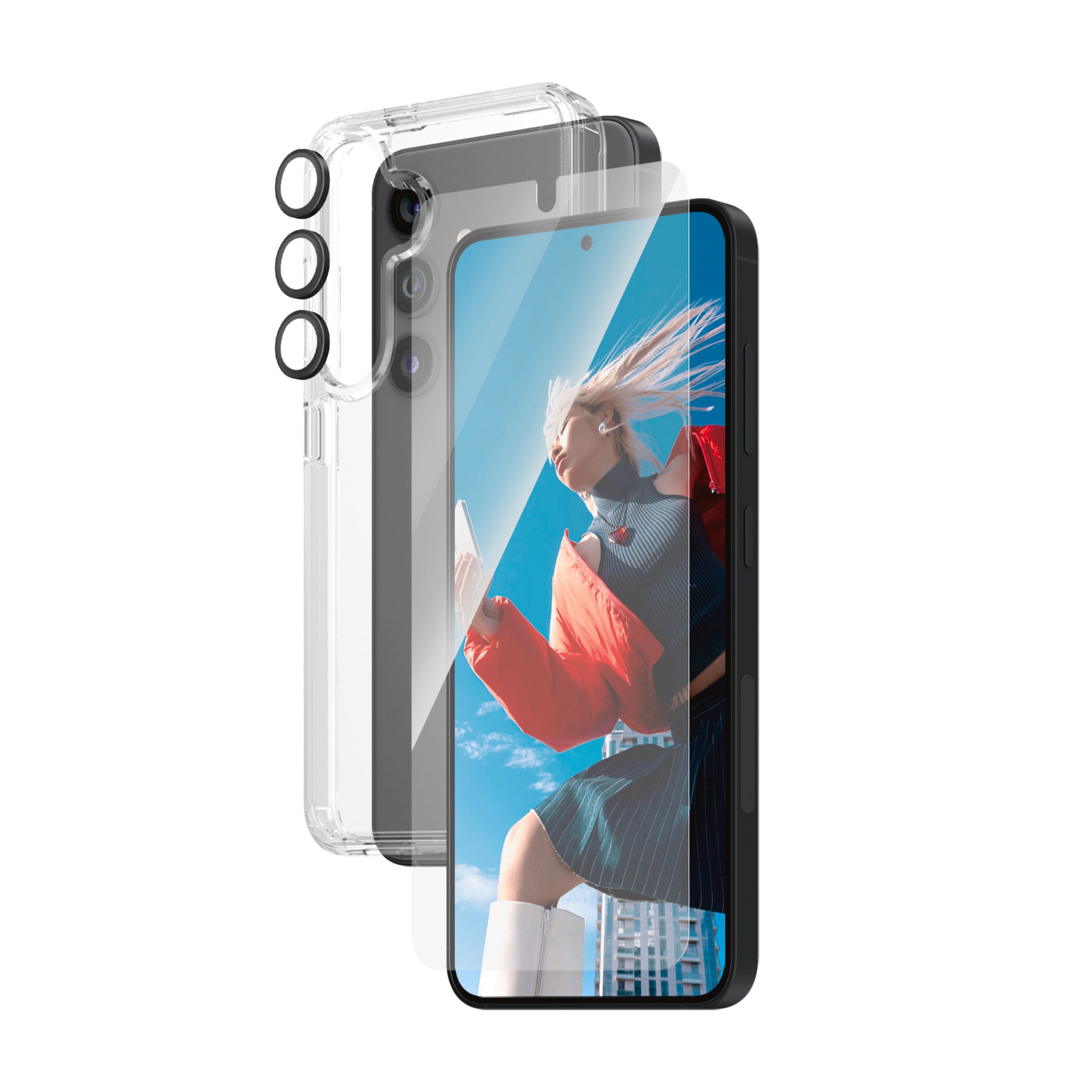 PanzerGlass Displayschutzglas »3-in-1 Bundle Set Screen Protector, HardCase, Hoops«, für Samsung Galaxy S24, Displayschutzfolie, Schutzfolie, Bildschirmschutz, kratz- & stoßfest