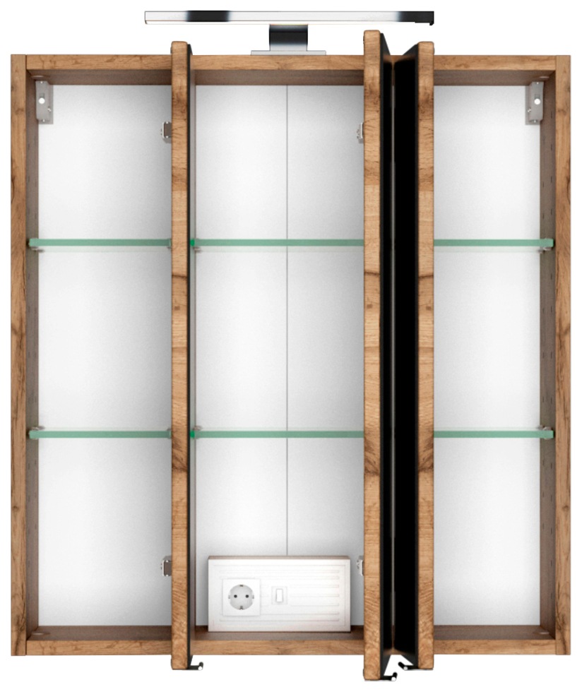 welltime Badmöbel-Set »Catania«, (3 St.), mit 3D-Spiegelschrank und gebogenes Mineralgussbecken
