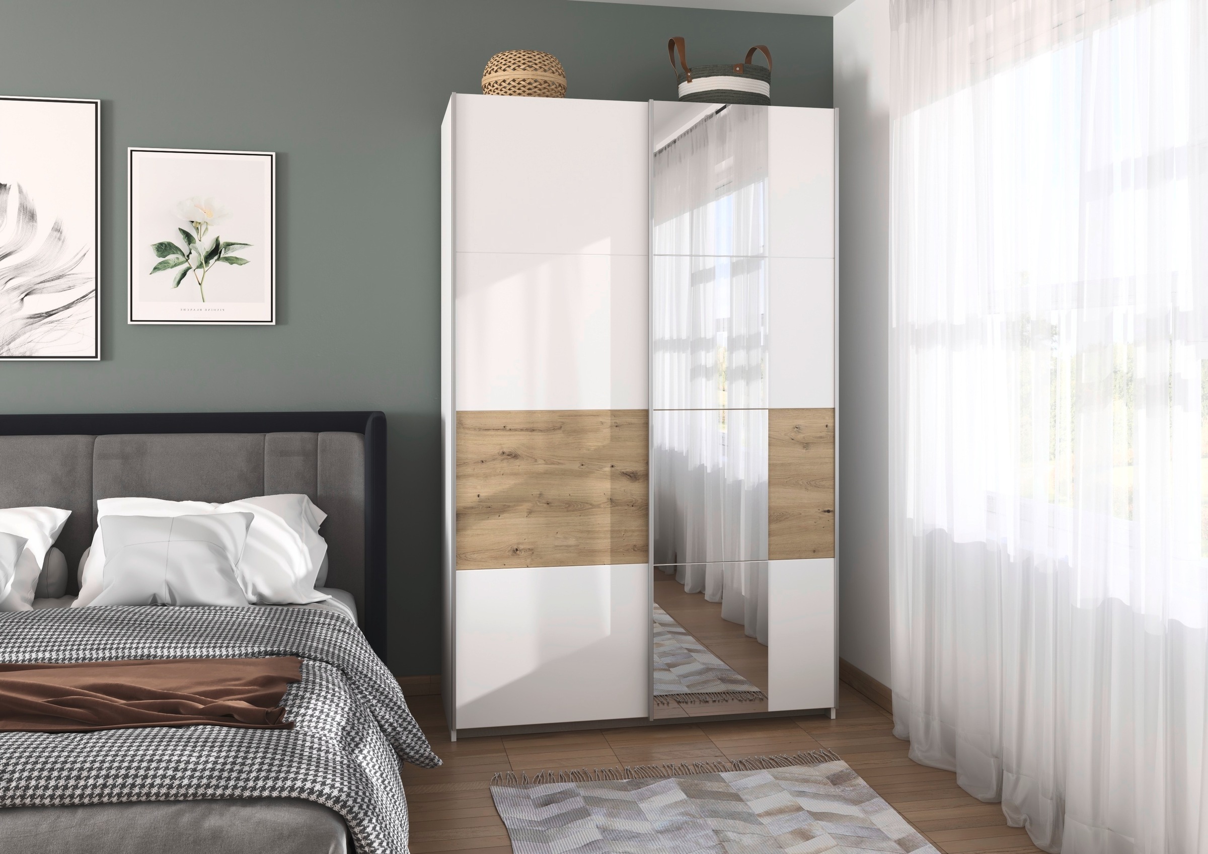 rauch Schwebetürenschrank »Kleiderschrank Schrank Garderobe Schlafzimmerschrank OXFORD«, (in 3 verschiedenen Ausstattungen BASIC/CLASSIC/PREMIUM), mit Griffleisten aus Metall, auch für kleinere Räume MADE IN GERMANY
