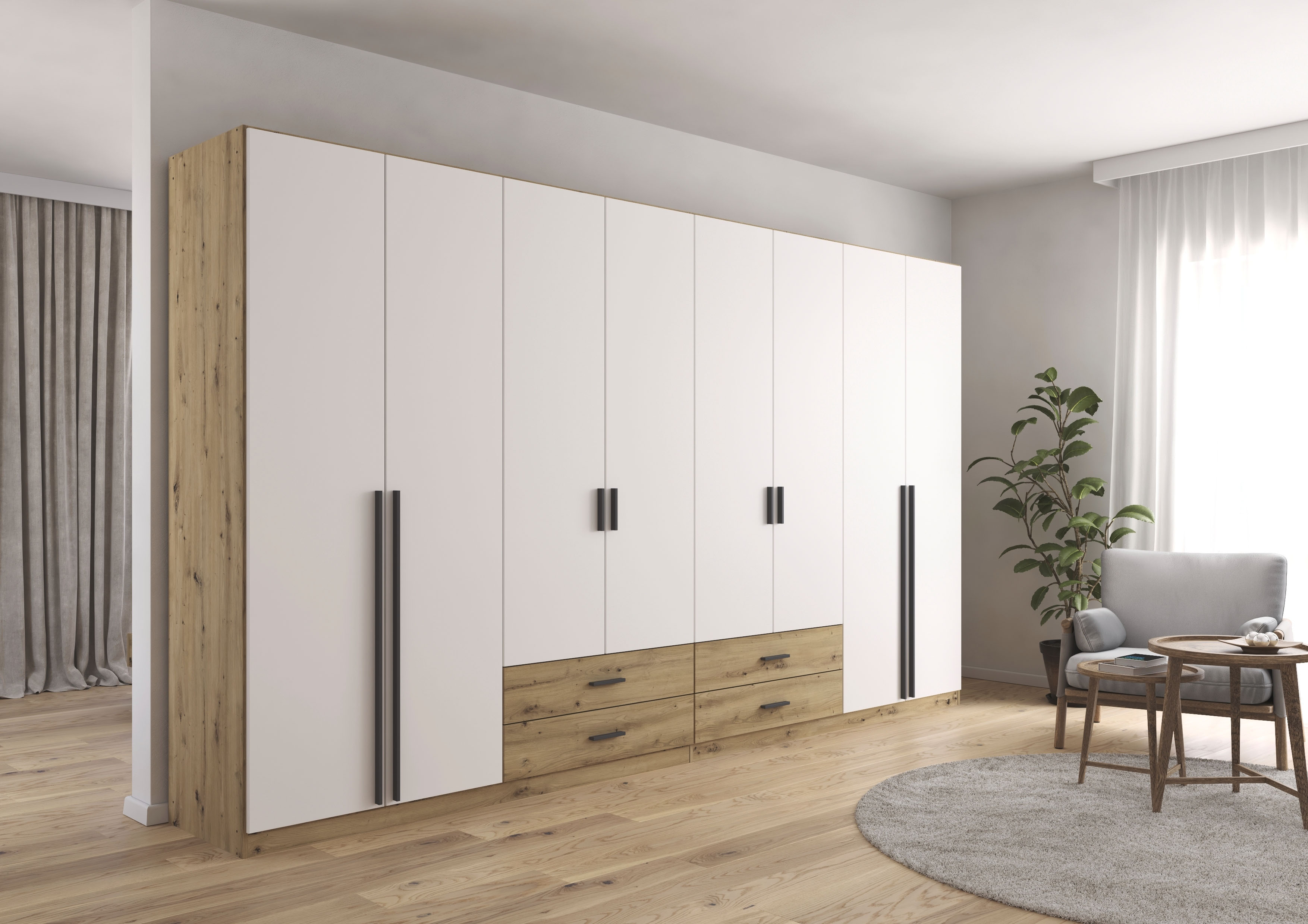 rauch Drehtürenschrank "Kleiderschrank Garderobe GAMMA Breiten 360 cm" in 3 Ausstattungen BASIC/CLASSIC/PREMIUM (inkl. SOFT-CLOSE-Funktion), mit Schubladen, verschiedene Griff-Varianten TOPSELLER MADE IN GERMANY
