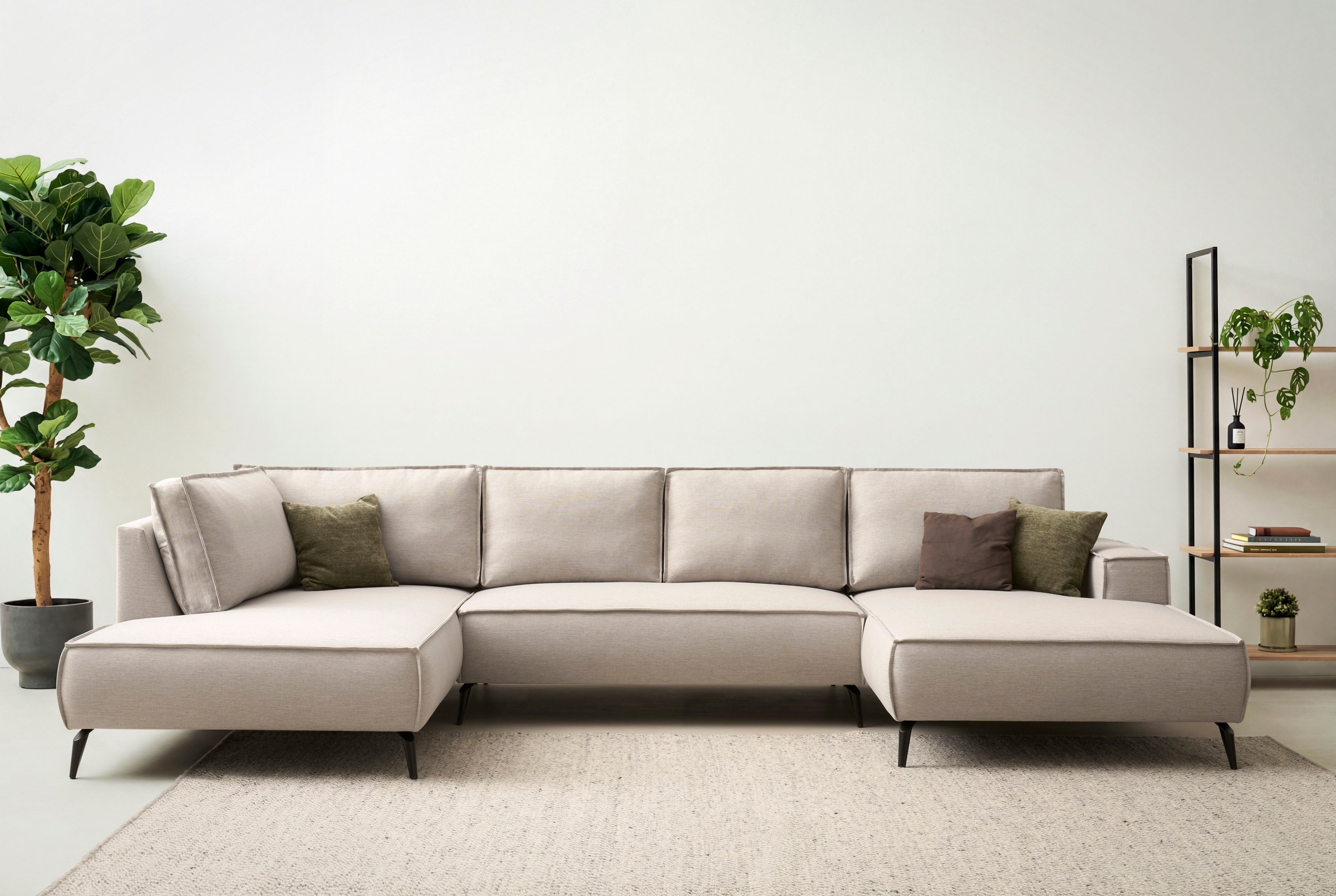 OTTO home Wohnlandschaft "TVINNU Leinenoptik, 354 cm" Recamiere rechts/links, schwarze Metallfüße, bequeme Sitz-/Liegefläche