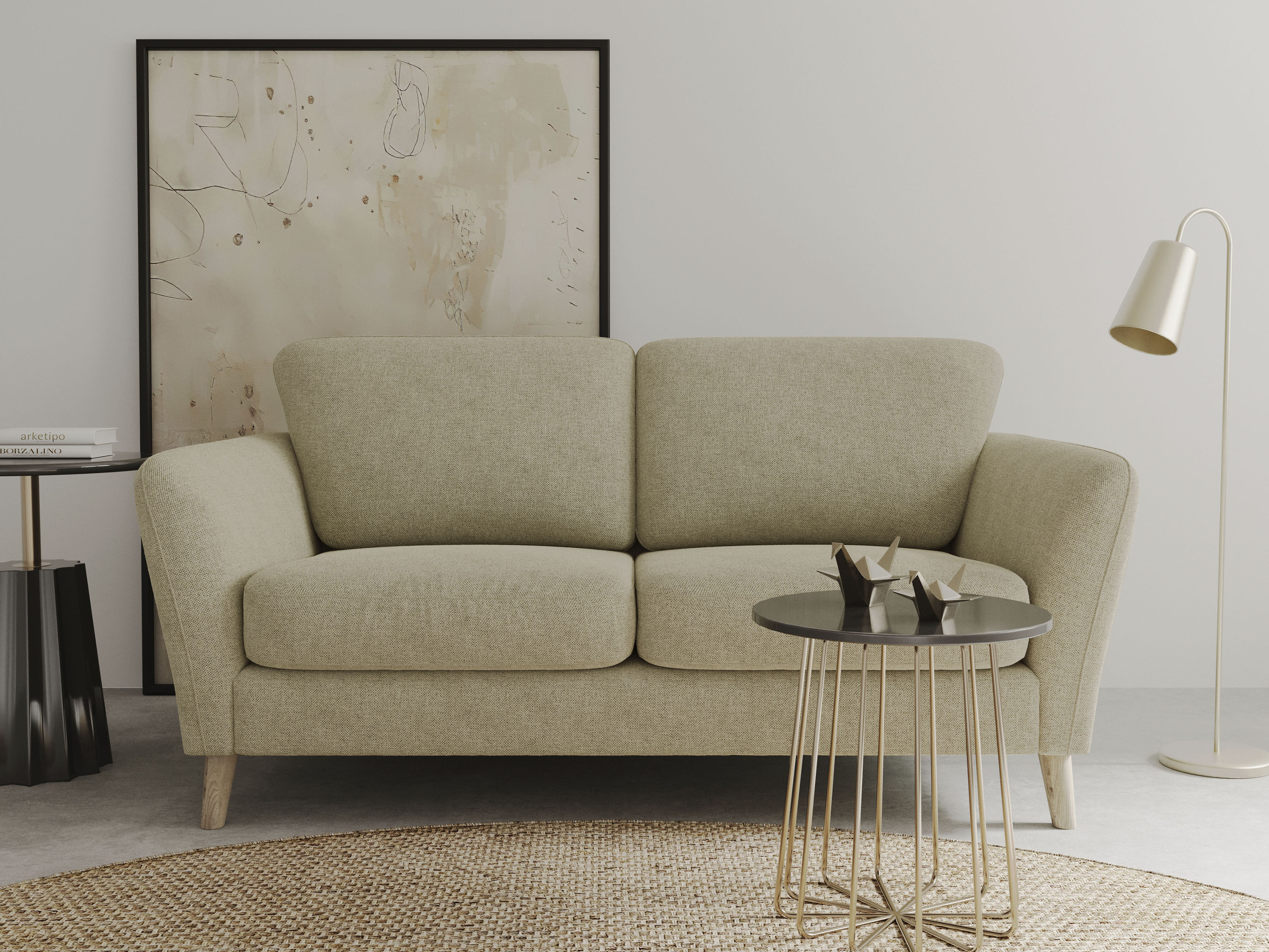 OTTO home 2-Sitzer "MARSEILLE Kompaktsofa 170 cm, Cord, Flachgewebe, Struktur, Webstoff" Massivholzbeine Eiche, Landhausstil, Wellenunterfederung