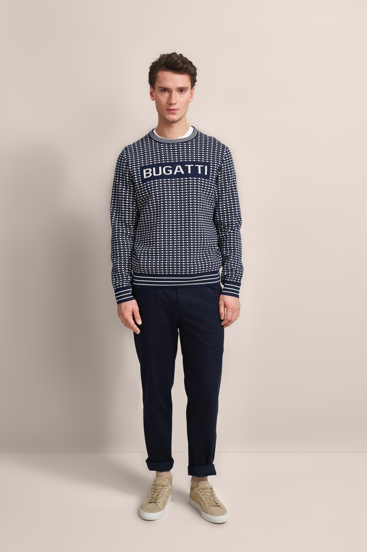 bugatti Strickpullover, mit präsentem Logo-Print