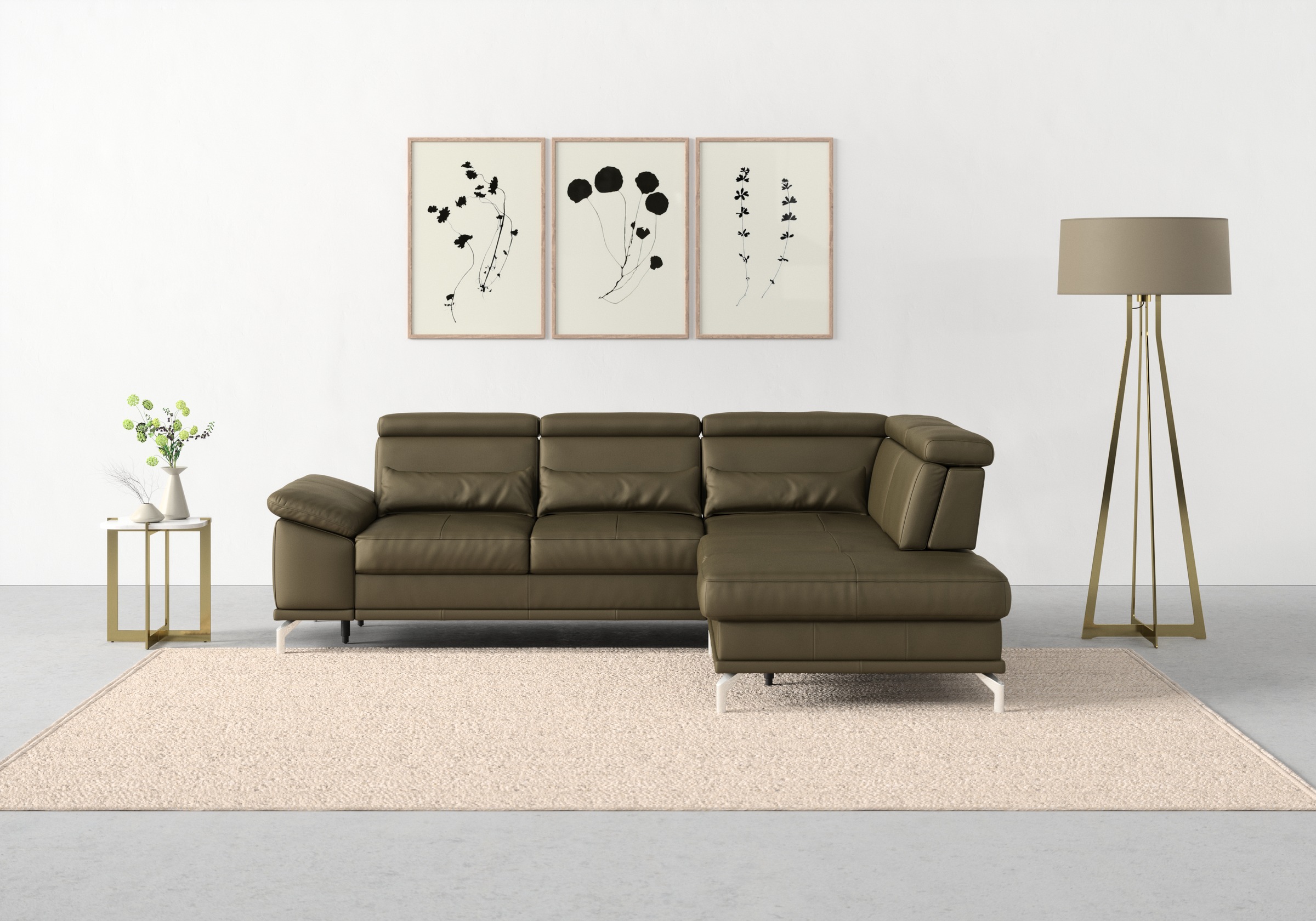 sit&more Ecksofa "Cabrio L-Form, B: 274 cm, mit Sitztiefen-, Arm- & Kopfteilverstellung" 3 Nierenkissen, Federkern, optional Schlaffunktion und Stauraum