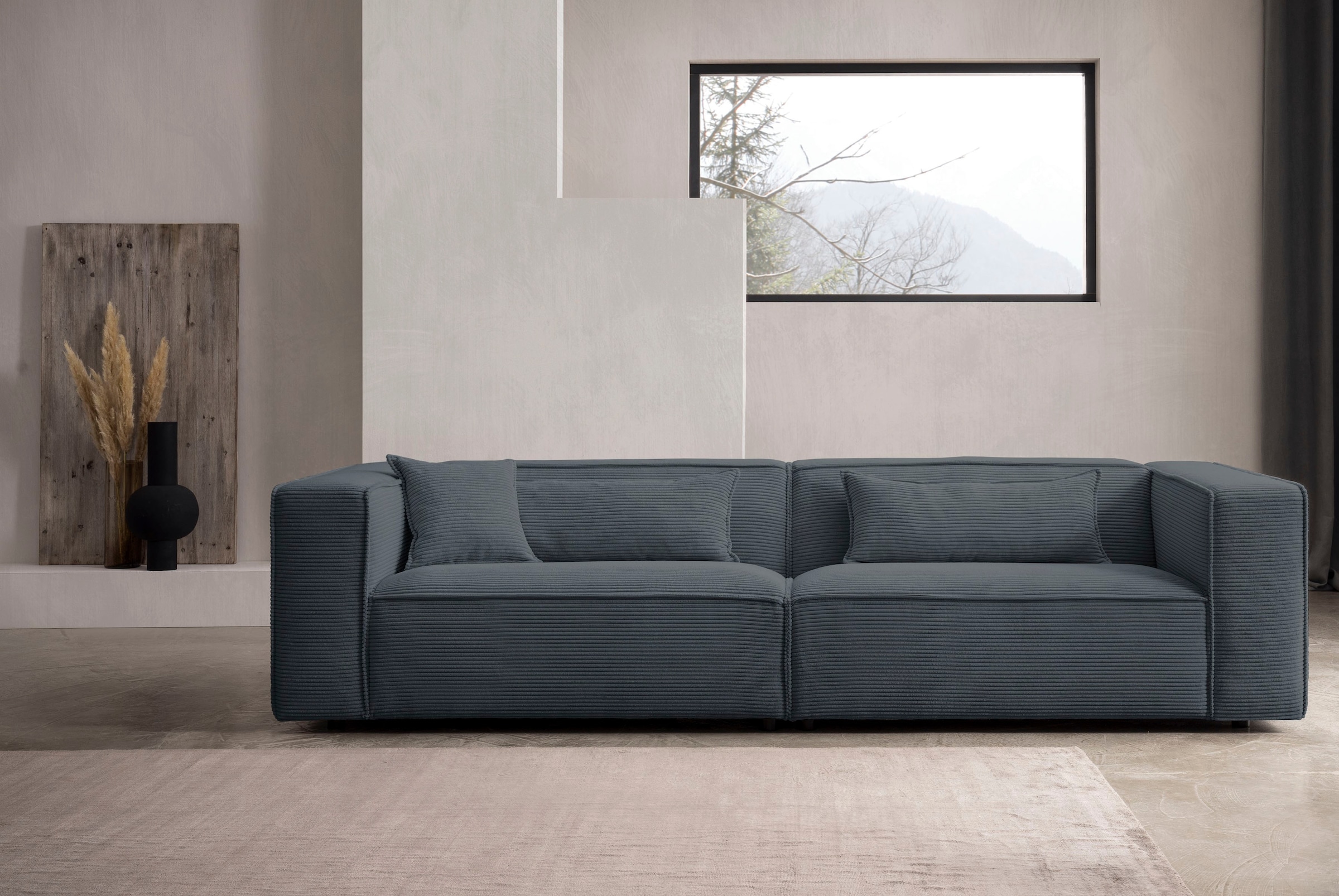 LeGer Home by Lena Gercke 3-Sitzer "PIARA, Cord, Sofa mit Kedernaht" schwarze Füße, bequemer Sitzkomfort