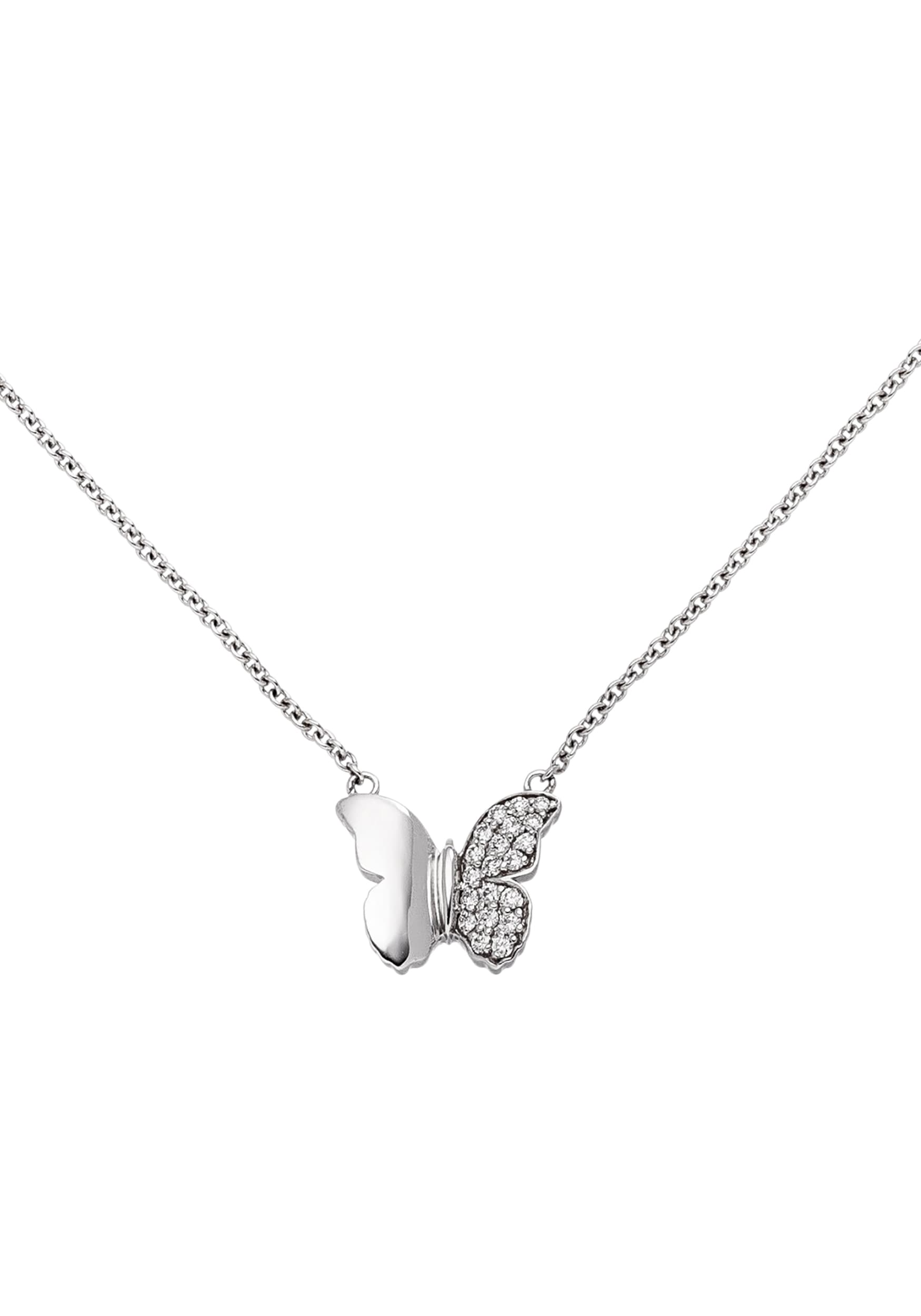 JOBO Collier »Kette mit Anhänger Schmetterling« 585 Weißgold mit 20 Diamanten 45 cm