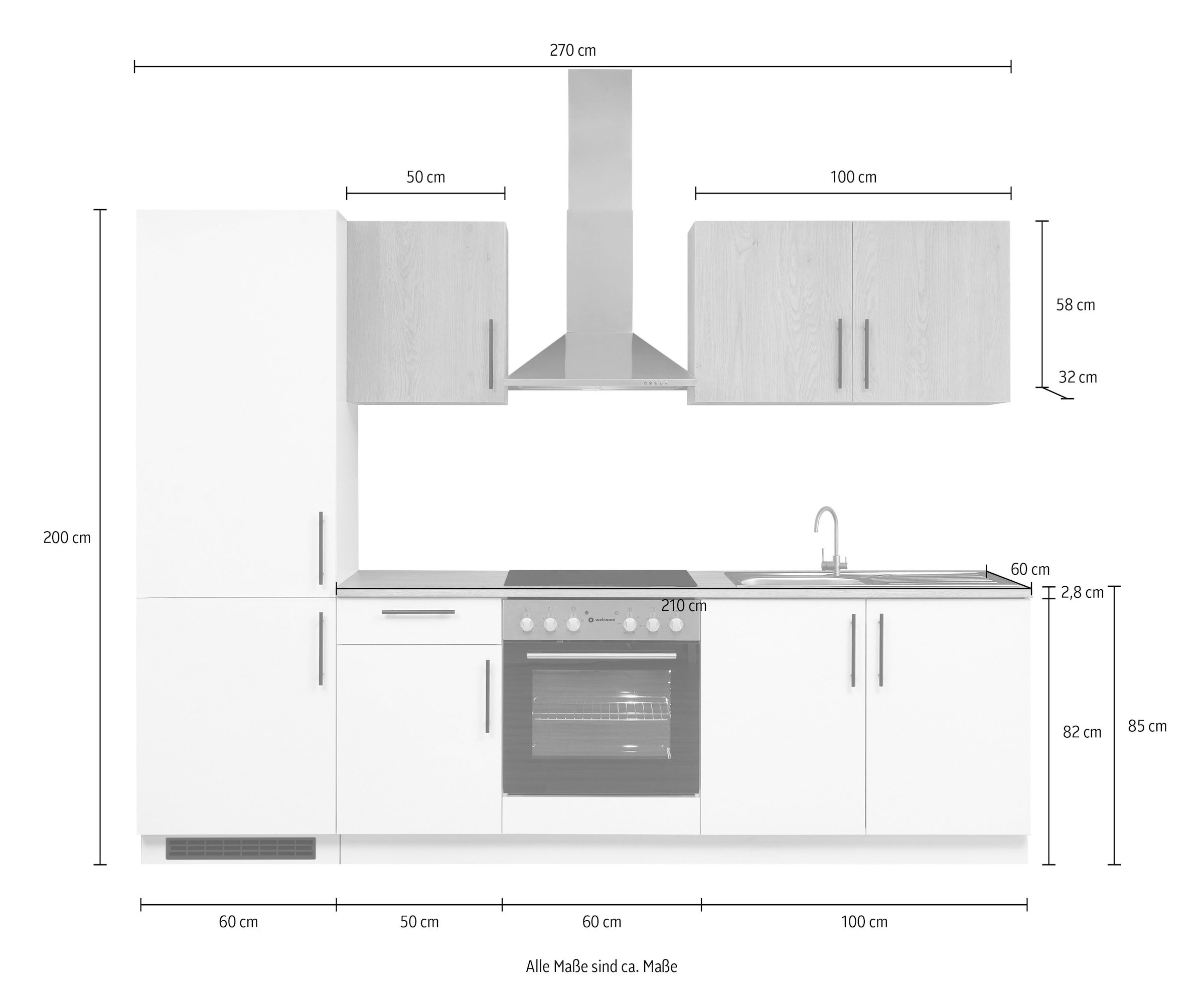 BASIC by Balculina Küchenzeile »Hamburg B/H/T 270x200x60 cm« Breite 270 cm, wahlweise mit E-Geräten