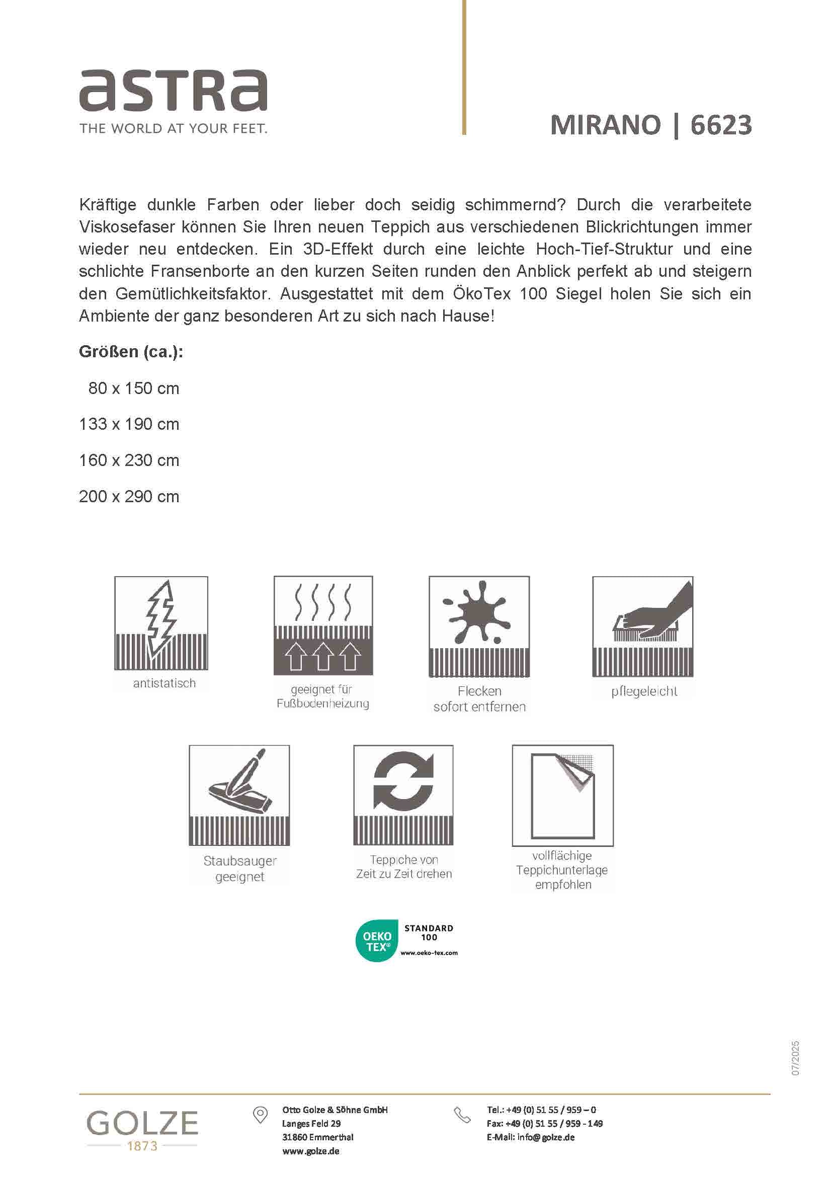 ASTRA Teppich »Mirano 231« rechteckig 7 mm Höhe 3-D Effekt, Viskose, seidig schimmernd, Hoch Tief Struktur