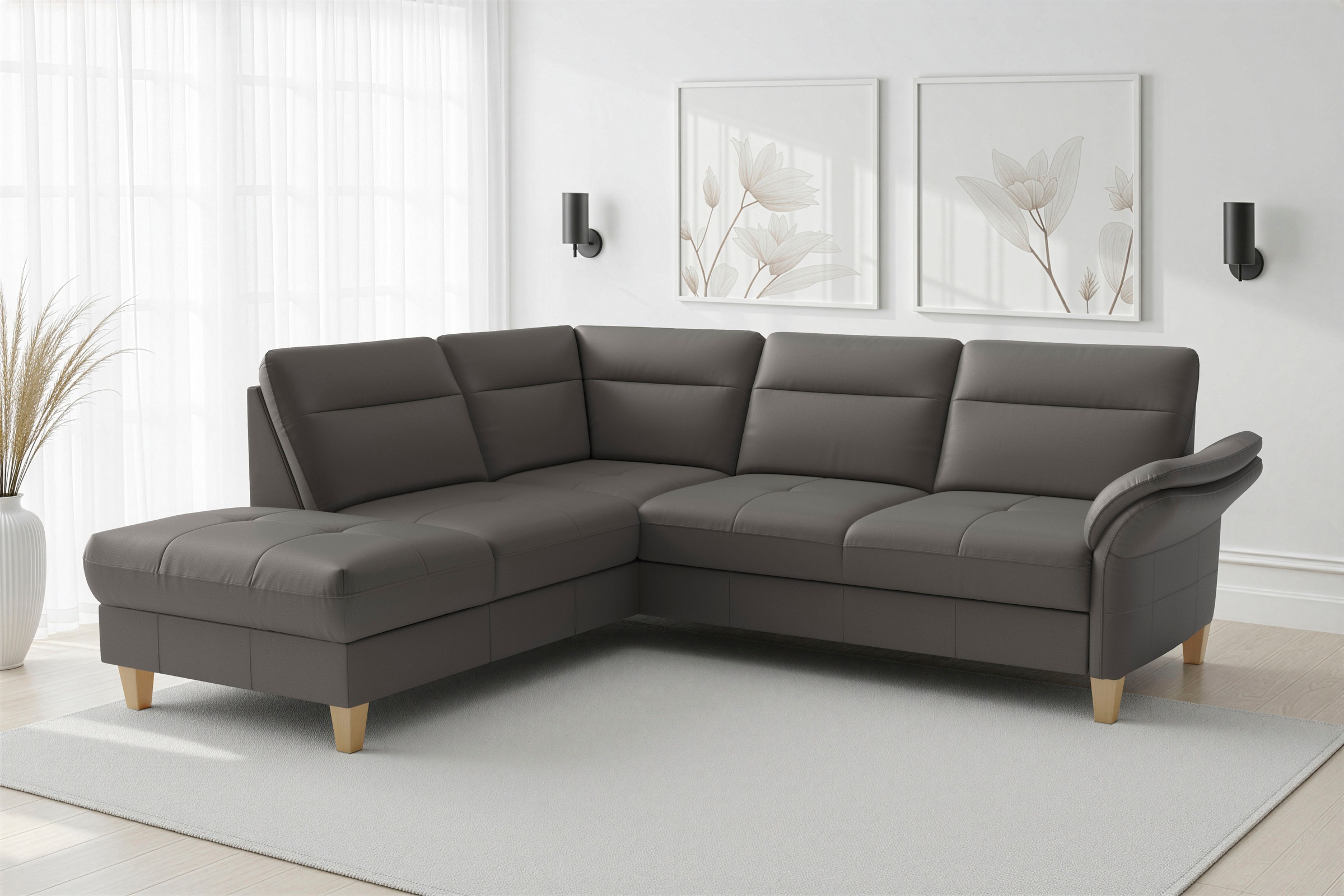sit&more Ecksofa "Pamela L-Form, B: 218 cm, optional Schlaffunktion & Bettkasten, Leder" optional Armteilverstellung, Schlaffunktion & Bettkasten