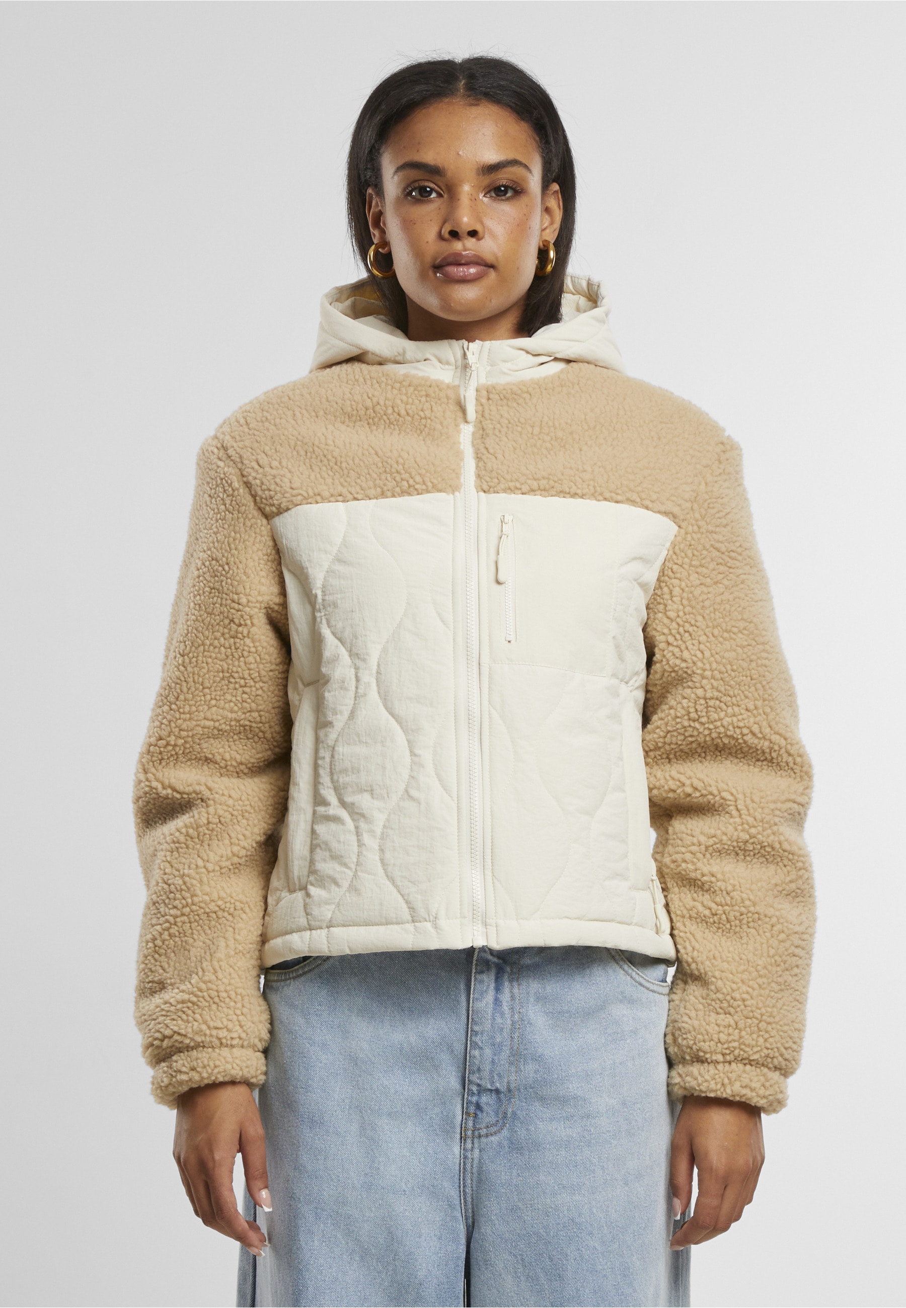 URBAN CLASSICS Allwetterjacke »Urban Classics Ladies Sherpa Crinkle Nylon Mix Jacket« 1 Stk. tlg. ohne Kapuze