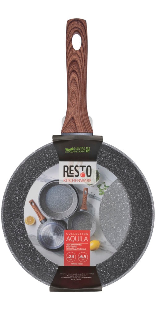 RESTO Kitchenware Bratpfanne »Aquila, tiefe Schmorpfanne langlebig und spülmaschinenfest«, Aluminium, (1 tlg.), mit ergonomischem weichem Griff in Holzoptik