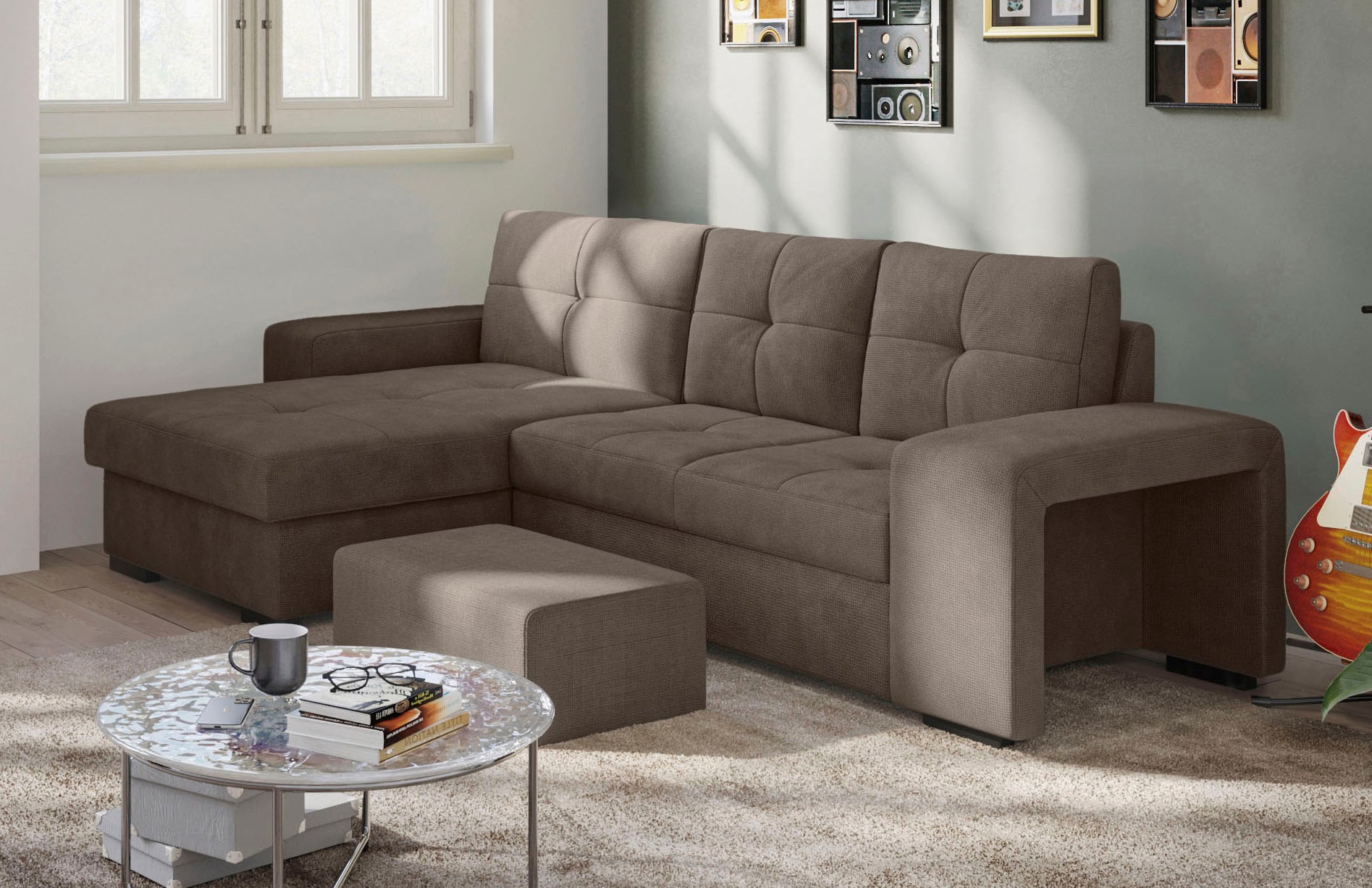 COTTA Ecksofa »Mattina L-Form«, inkl. Hocker, wahlweise mit Bettfunktion und Bettkasten