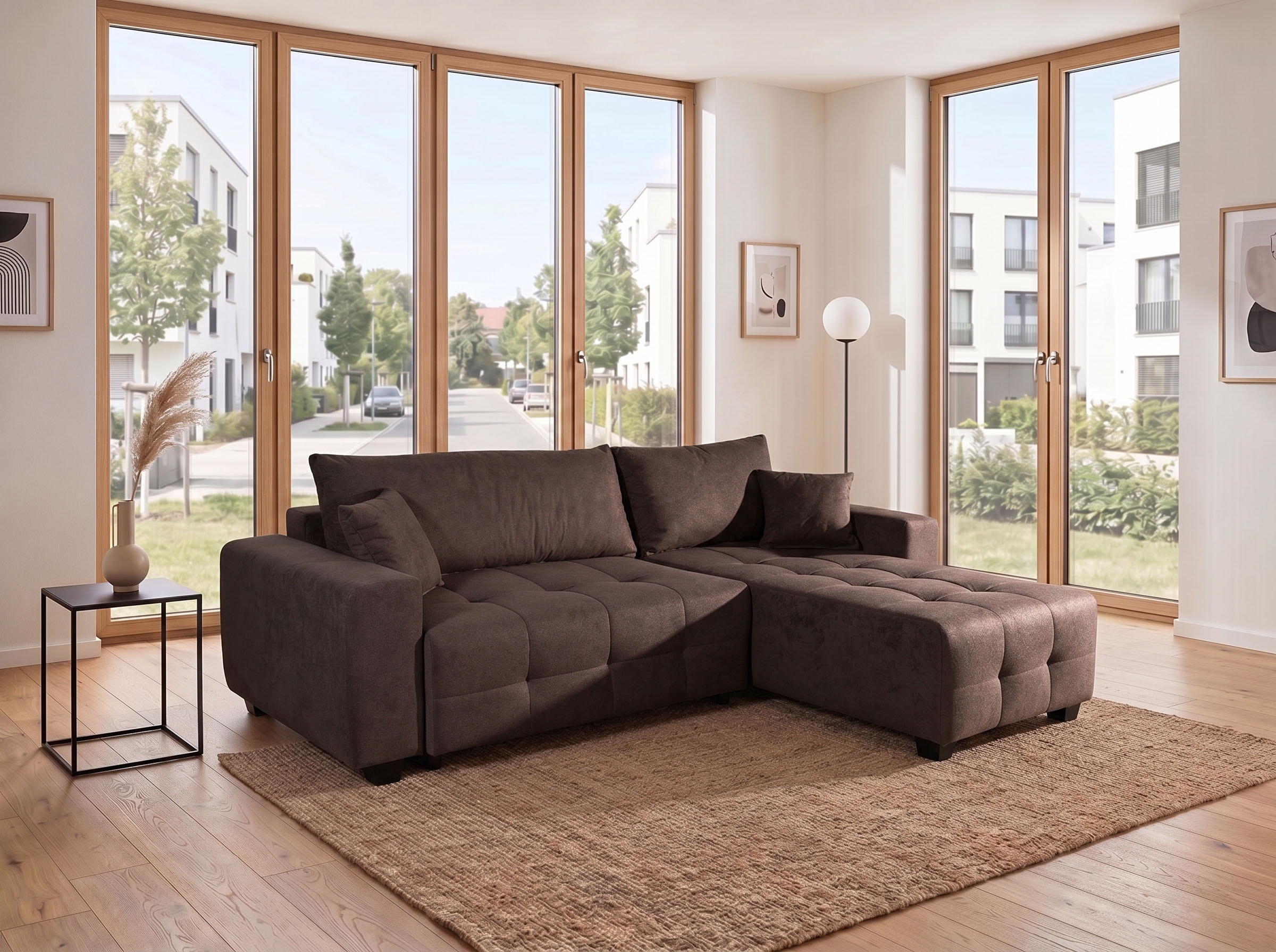 OTTO home Ecksofa "Bella Couch L-Form, B: 234 cm, Zierkissen inklusive" mit Schlaffunktion & Bettkasten, Wohnkomfort