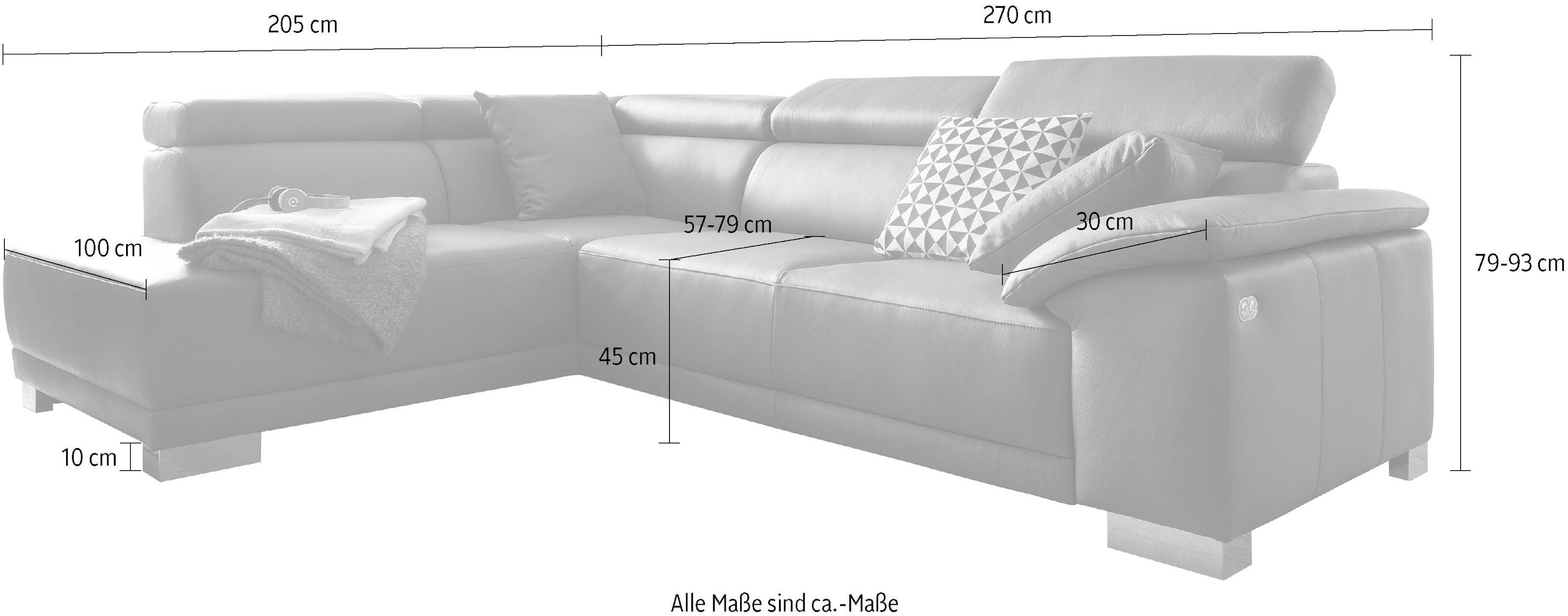 3C Candy Ecksofa »Menorca L-Form«, Kopfteilverstellung, wahlweise elektronischer Sitzvorzug, in Dickleder