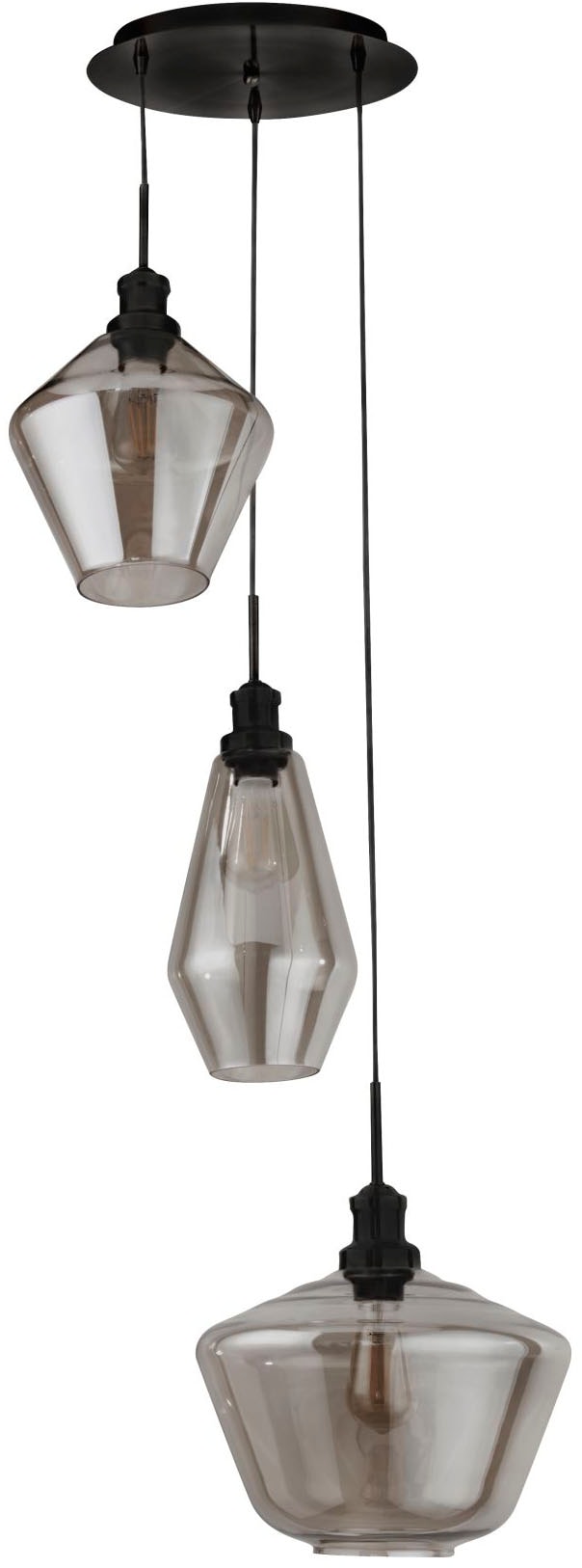 Searchlight Hängeleuchte »Hängeleuchte Mia, 3-flammig«, 3 flammig, Leuchtmittel E27 | ohne Leuchtmittel, Rauchglas in drei Form-Variationen