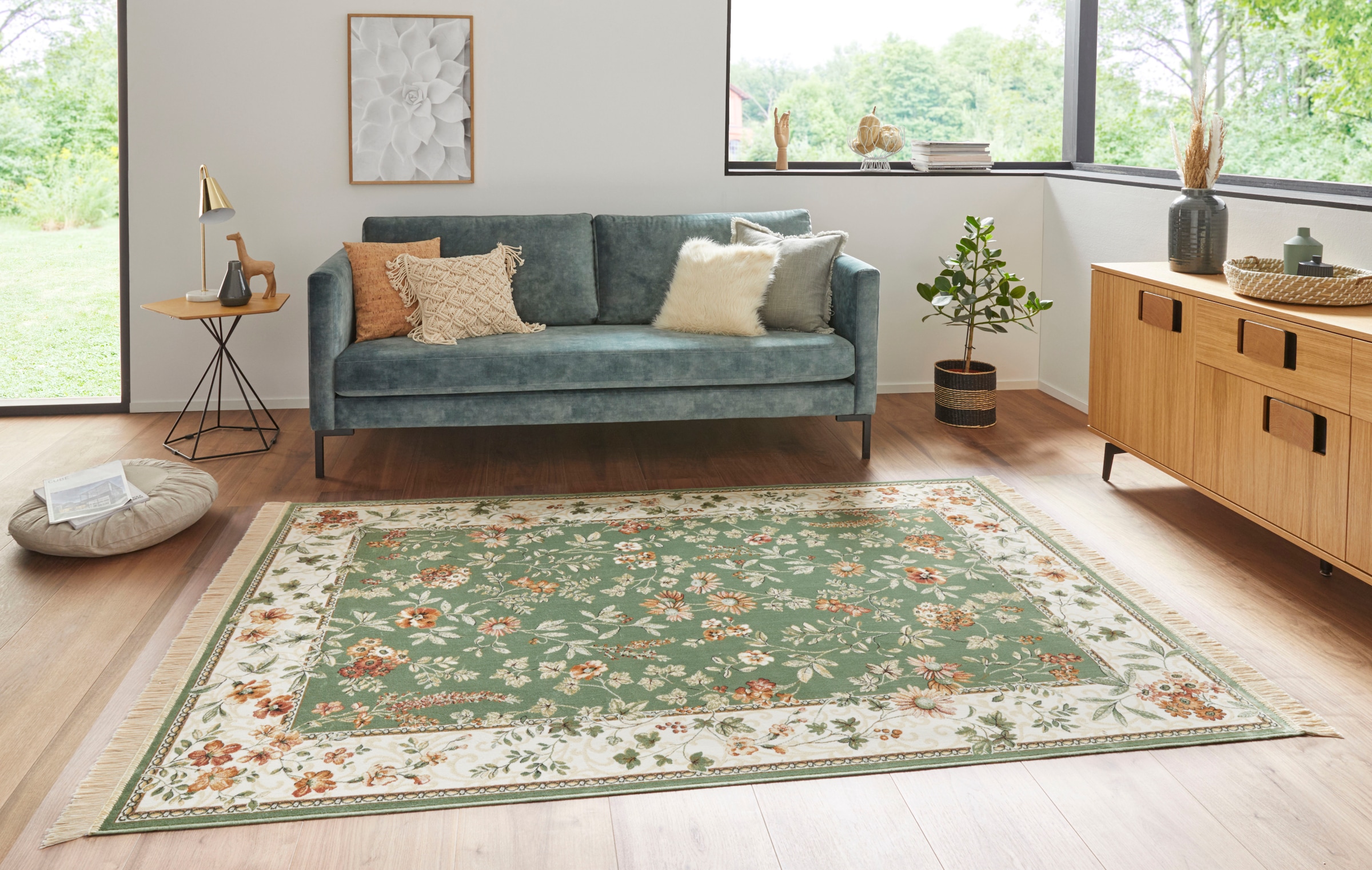 HANSE Home Teppich "Orient Flowers" rechteckig 5 mm Höhe Kurzflor mit Frans günstig online kaufen
