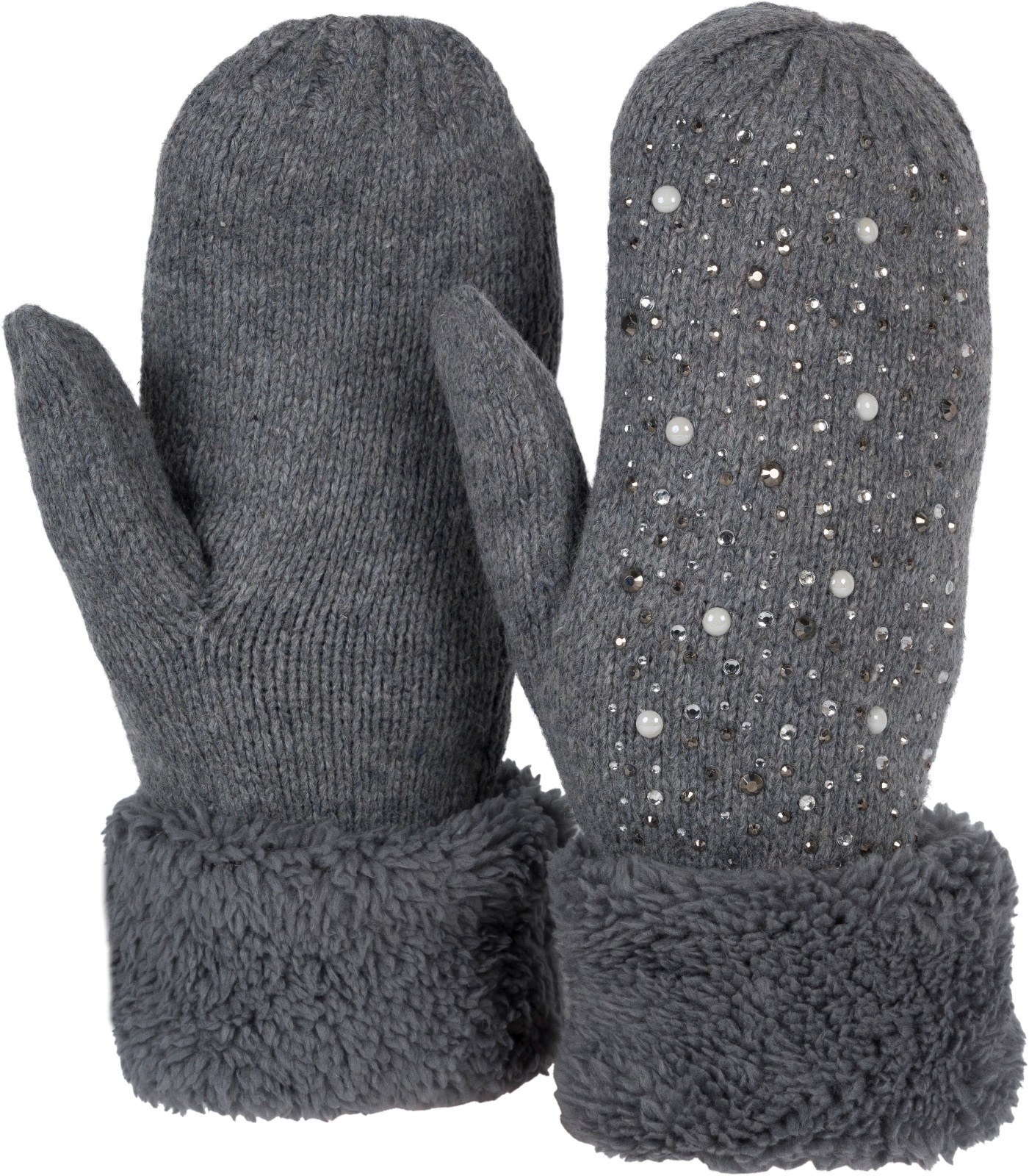 styleBREAKER Fäustlinge "Strickhandschuhe Fäustlinge mit Strass und Perlen" 2 Stk.