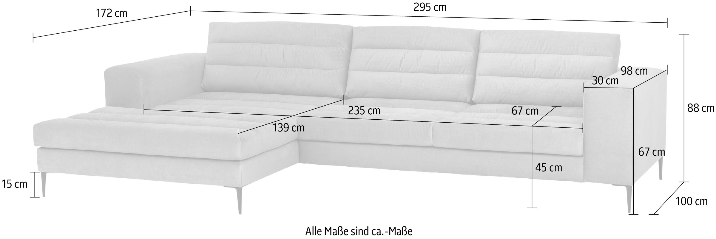 TRENDMANUFAKTUR Ecksofa »Arabella«, mit extra breiter Recamiere und hohem  Sitzkomfort, Füße aus Metall bestellen | BAUR