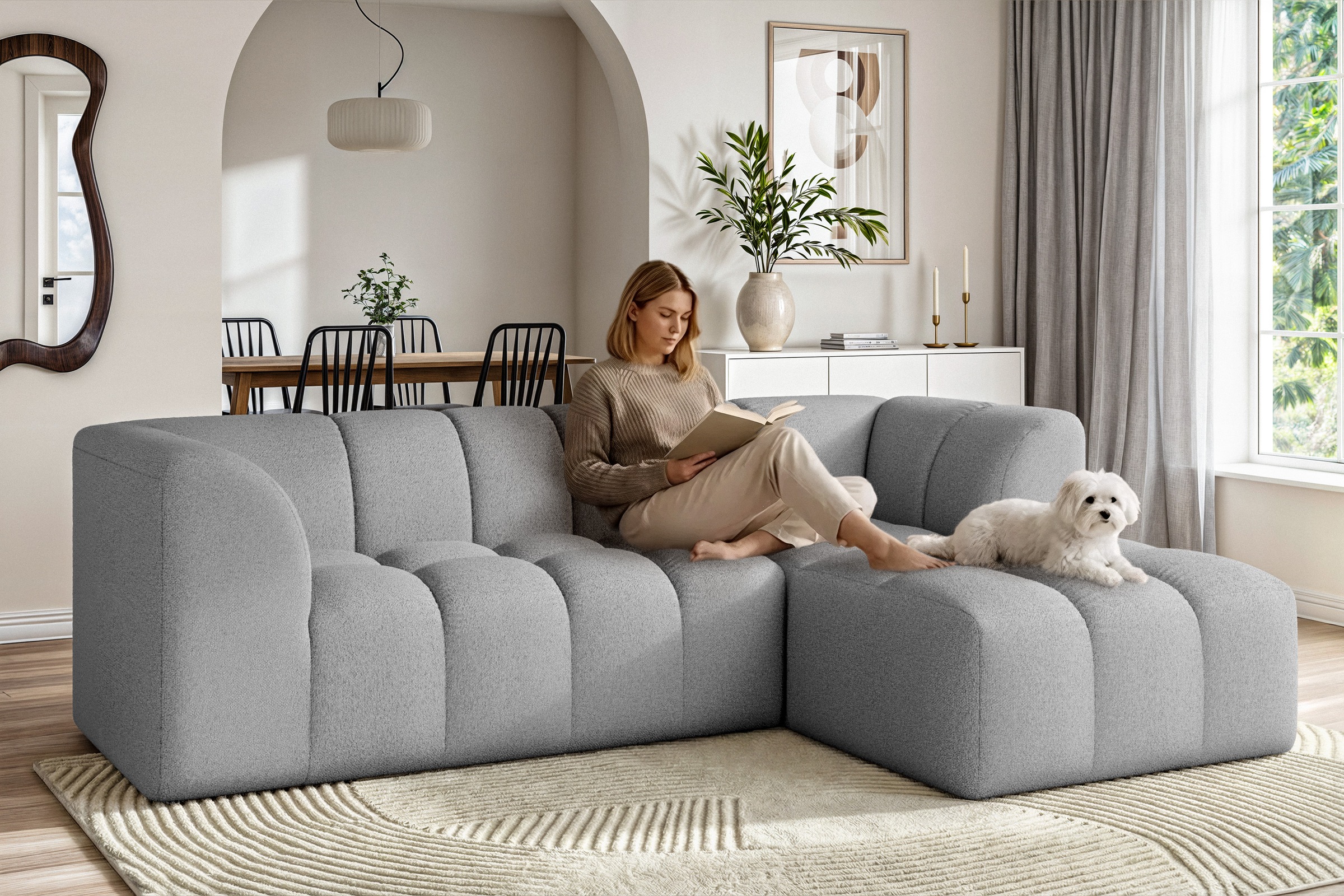 OTTO home Ecksofa "TUURE L-Form, Verlässliche Qualität, moderne Steppung, Breite 255cm" Bubble Optik, moderne Steppung, hoher Sitzkomfort, Wellenunterfederung