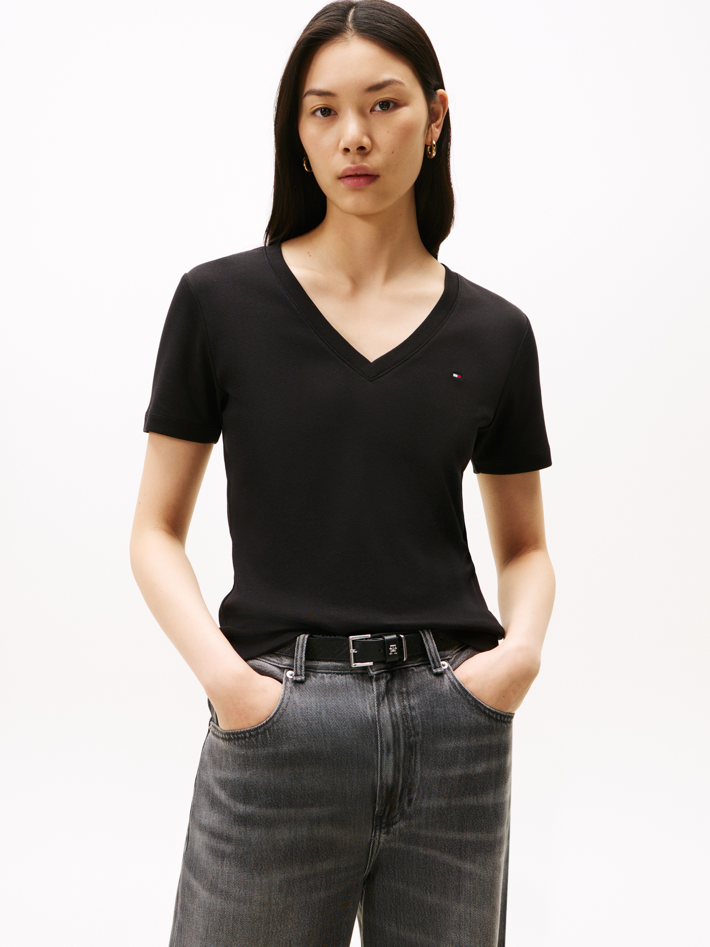 Tommy Hilfiger T-Shirt "SLIM CODY V-NK SS mit V-Ausschnitt und Streifen", g günstig online kaufen