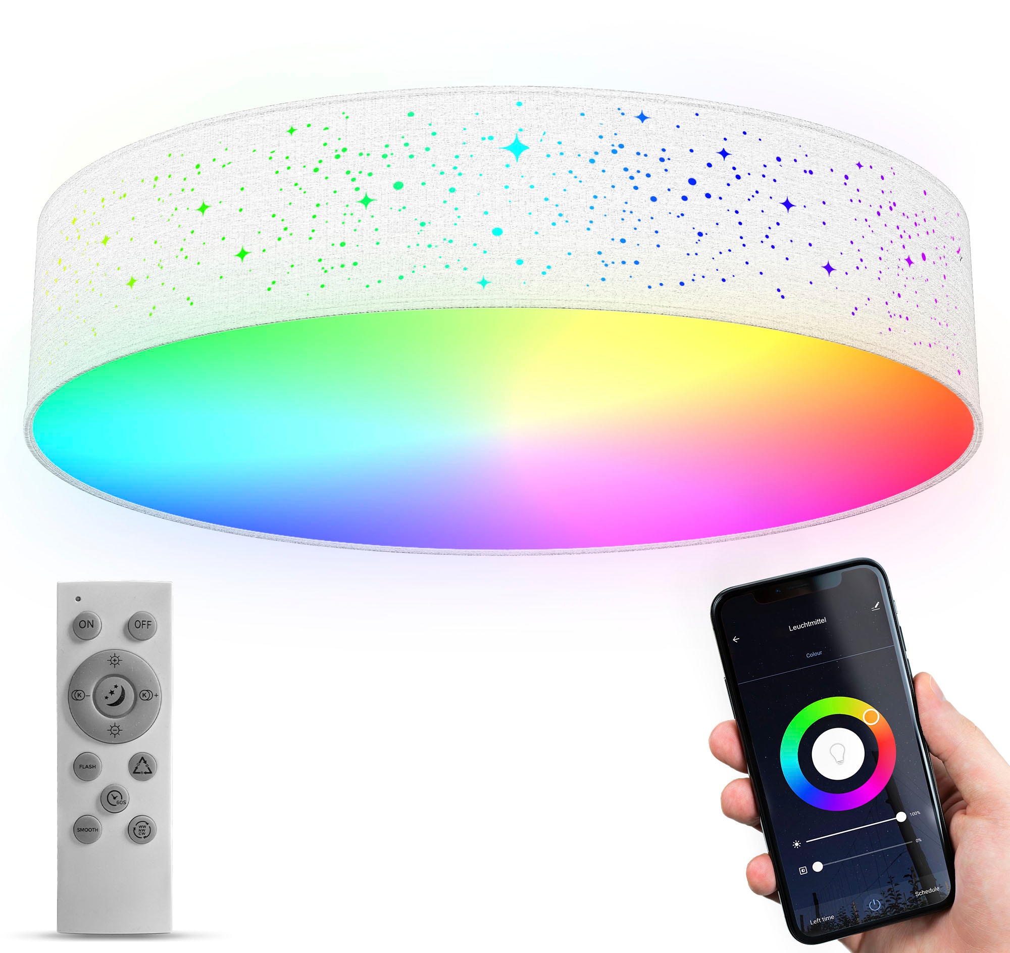 B.K.Licht LED Deckenleuchte »BK_SD1477 WiFi RGB-CCT Deckenlampe, APP-Steuerung, iOS+Andorid«, 1 flammig-flammig, inkl. Fernbedienung, Farbwechsel und Lichteffekte, Ø49cm