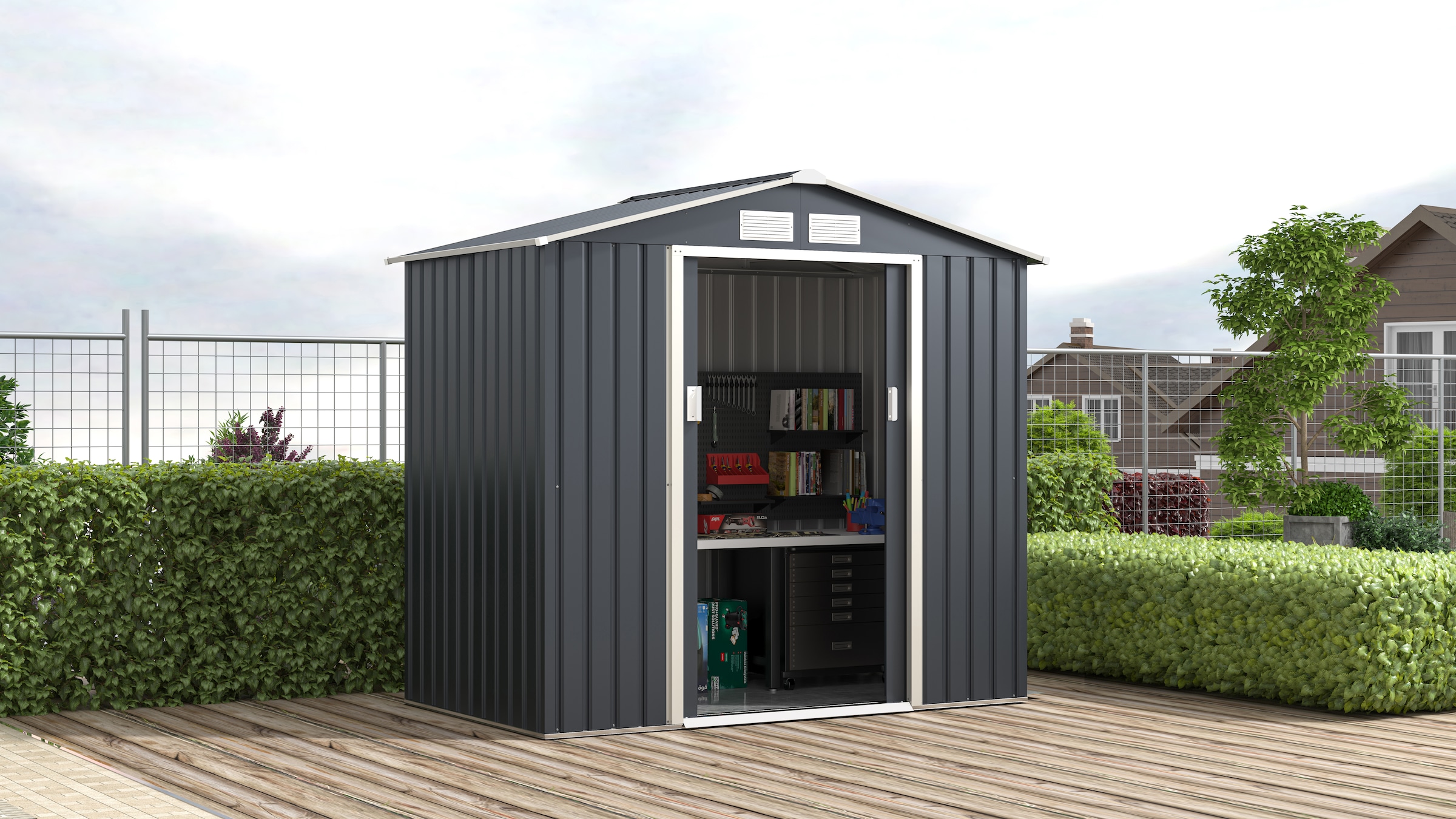 KONIFERA Gerätehaus "Metall-Geräteschuppen, inkl. Bodenrahmen", wetterfest günstig online kaufen