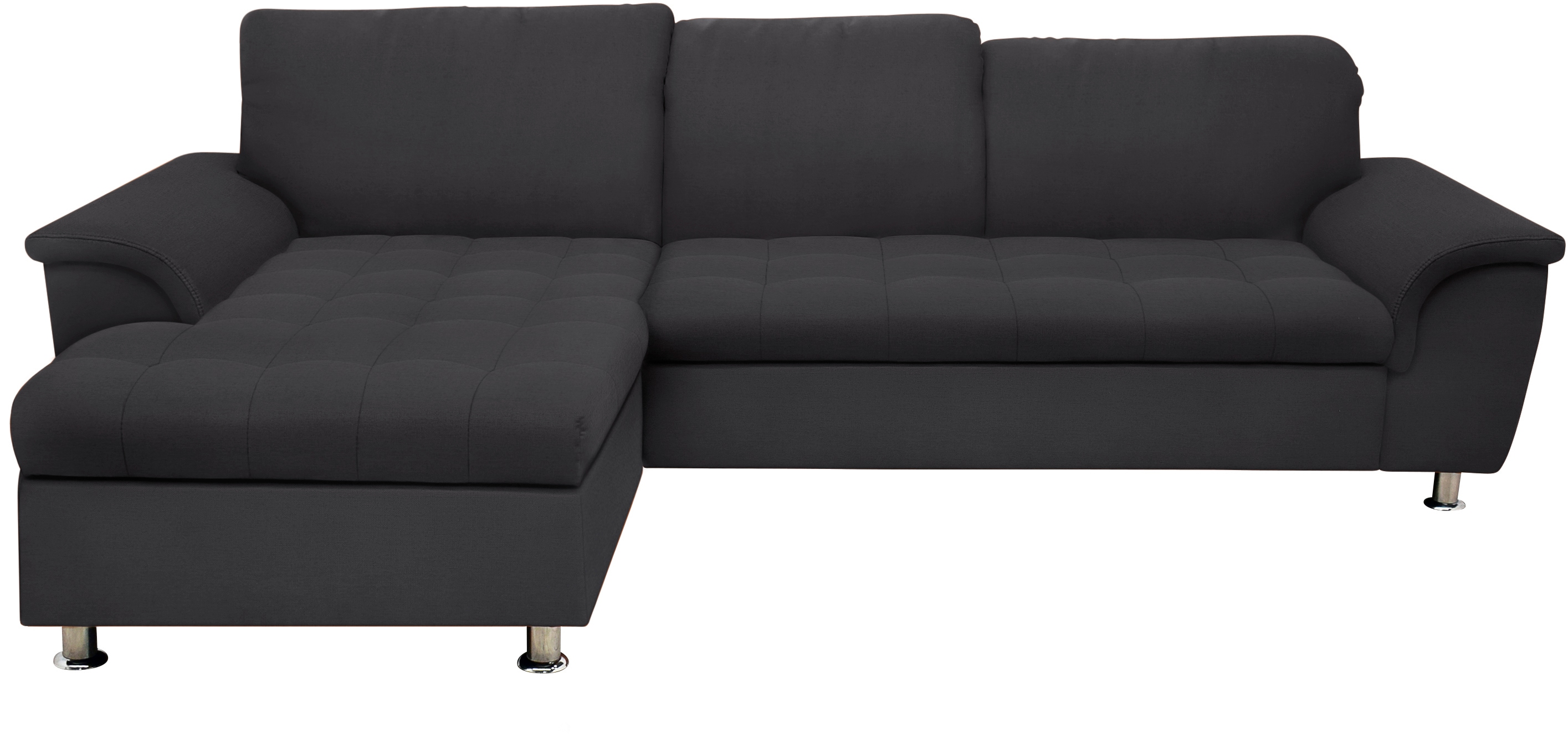 DOMO collection Ecksofa "FRANZI 278x162 cm, L-Form, bequem, belastbar bis 140 kg/Sitz" Flachgewebe, graphite