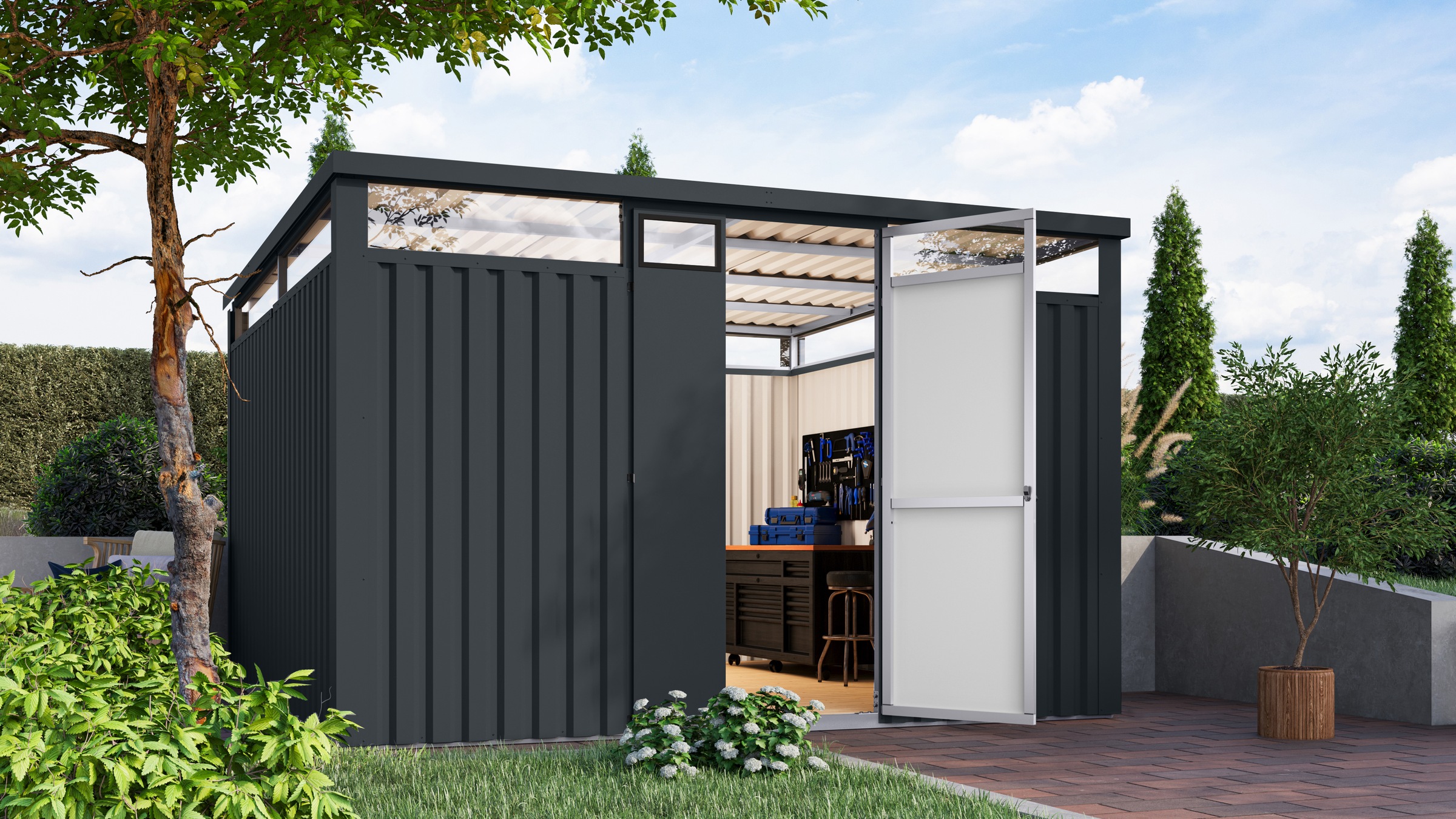 Karibu Gartenhaus ""Østen 3,5"" pulverbeschichtetes Trapezblech, Rahmen aus günstig online kaufen