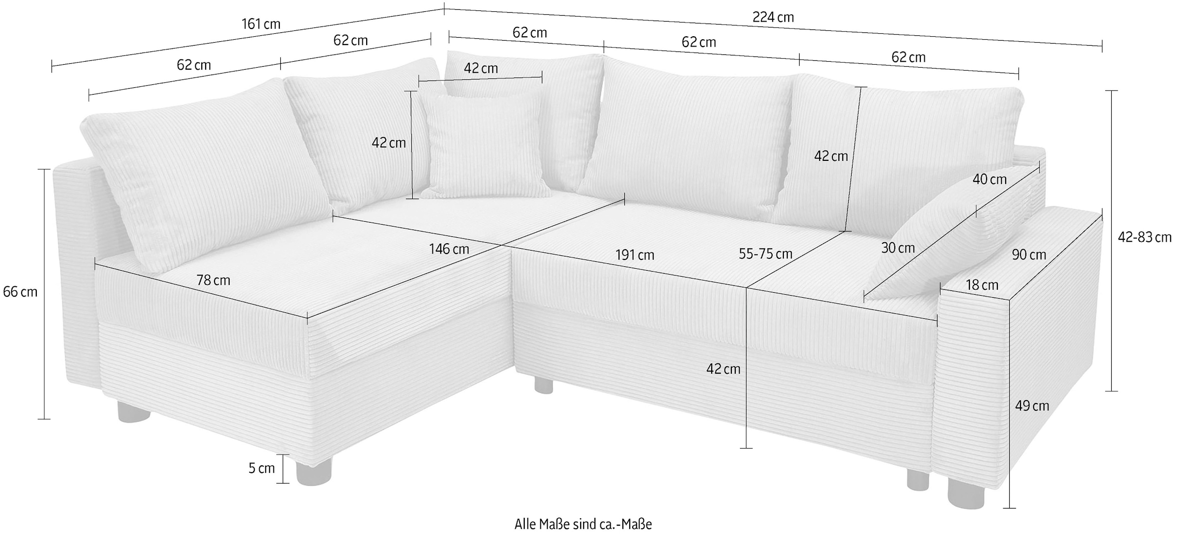 COLLECTION AB Ecksofa »30 Jahre Jubiläums-Modell Parma L-Form«, inkl. Bettfunktion und Bettkasten, in Cord, frei stellbar