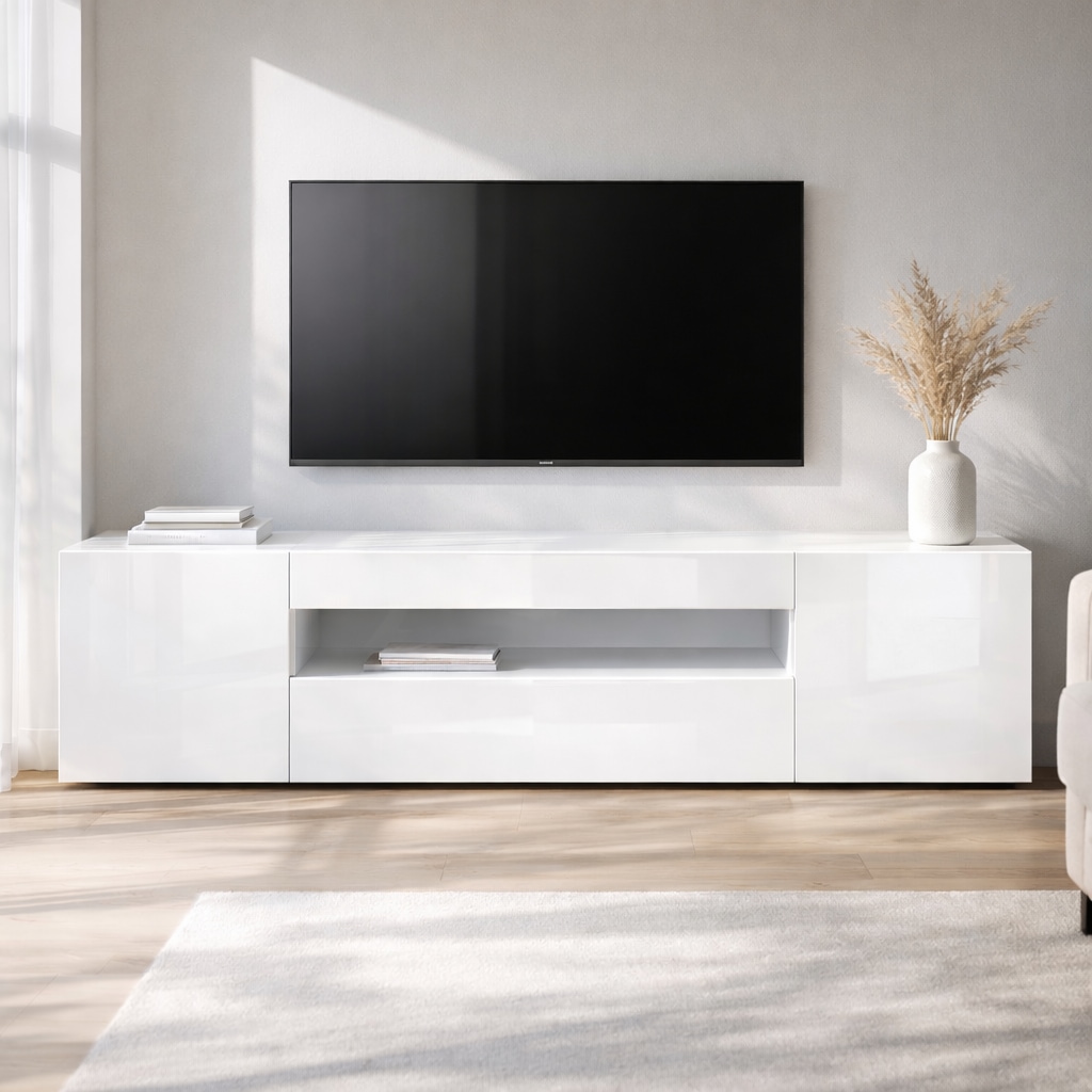 OTTO home Lowboard »LORENZO 2, TV-Board, TV-Kommode, TV-Schrank, TV-Unterschrank, TV-Möbel« Modernes lackiertes Hochglanz TV-Board, grifflos, Breite 200 cm