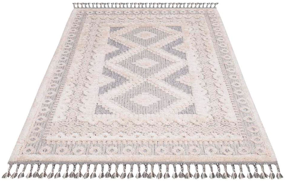 Carpet City Hochflor-Teppich »Valencia 730«, rechteckig, 20 mm Höhe, Läufer, Boho-Stil, 3D-Effekt, Relief, Hoch-Tief-Struktur, mit Fransen