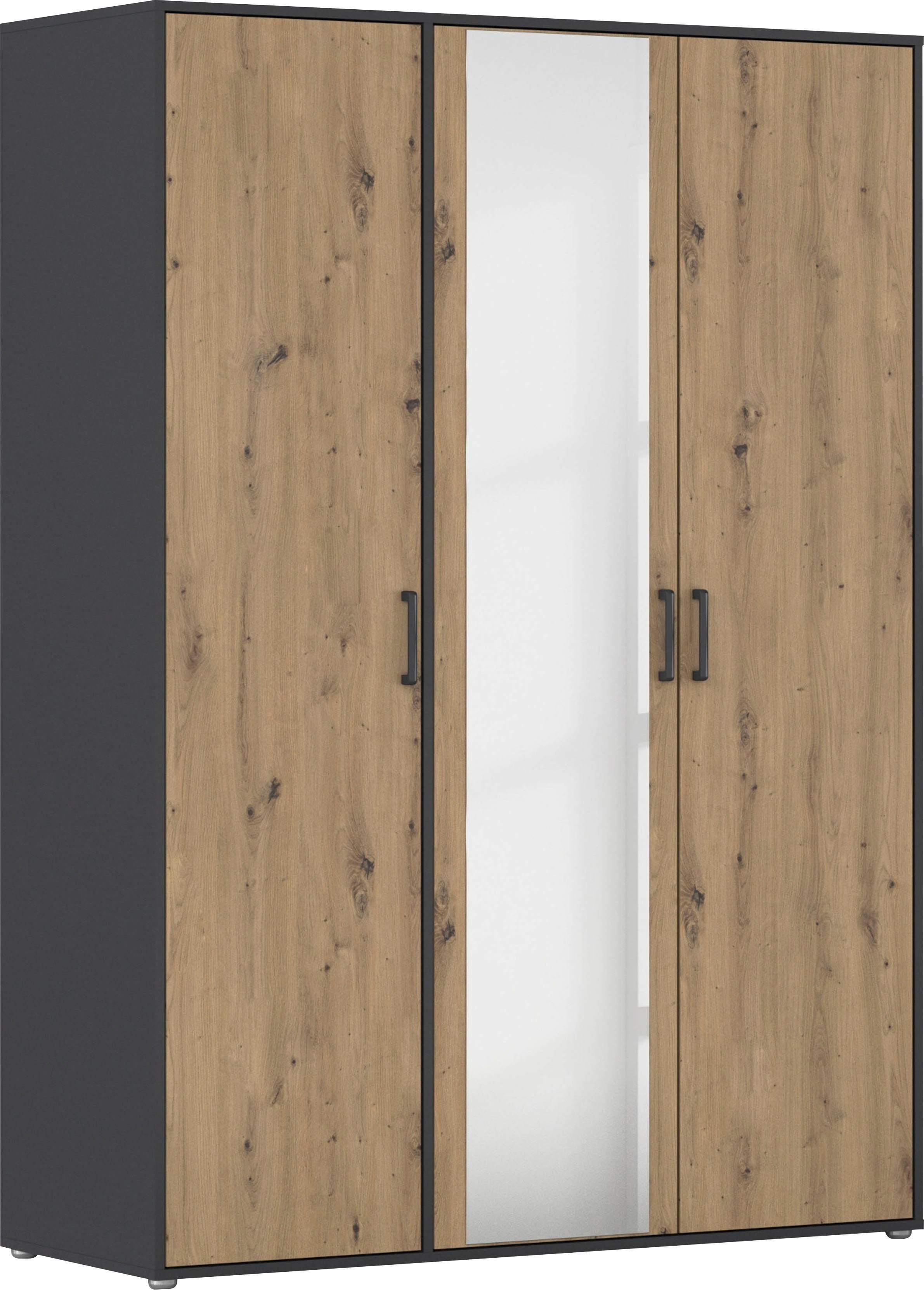 rauch "Kleiderschrank Schrank Garderobe Wäscheschrank VOYAGER" in 3 verschiedenen Ausstattungen BASIC/CLASSIC/PREMIUM, mit modernen Griffen in Graumetallic und Spiegel