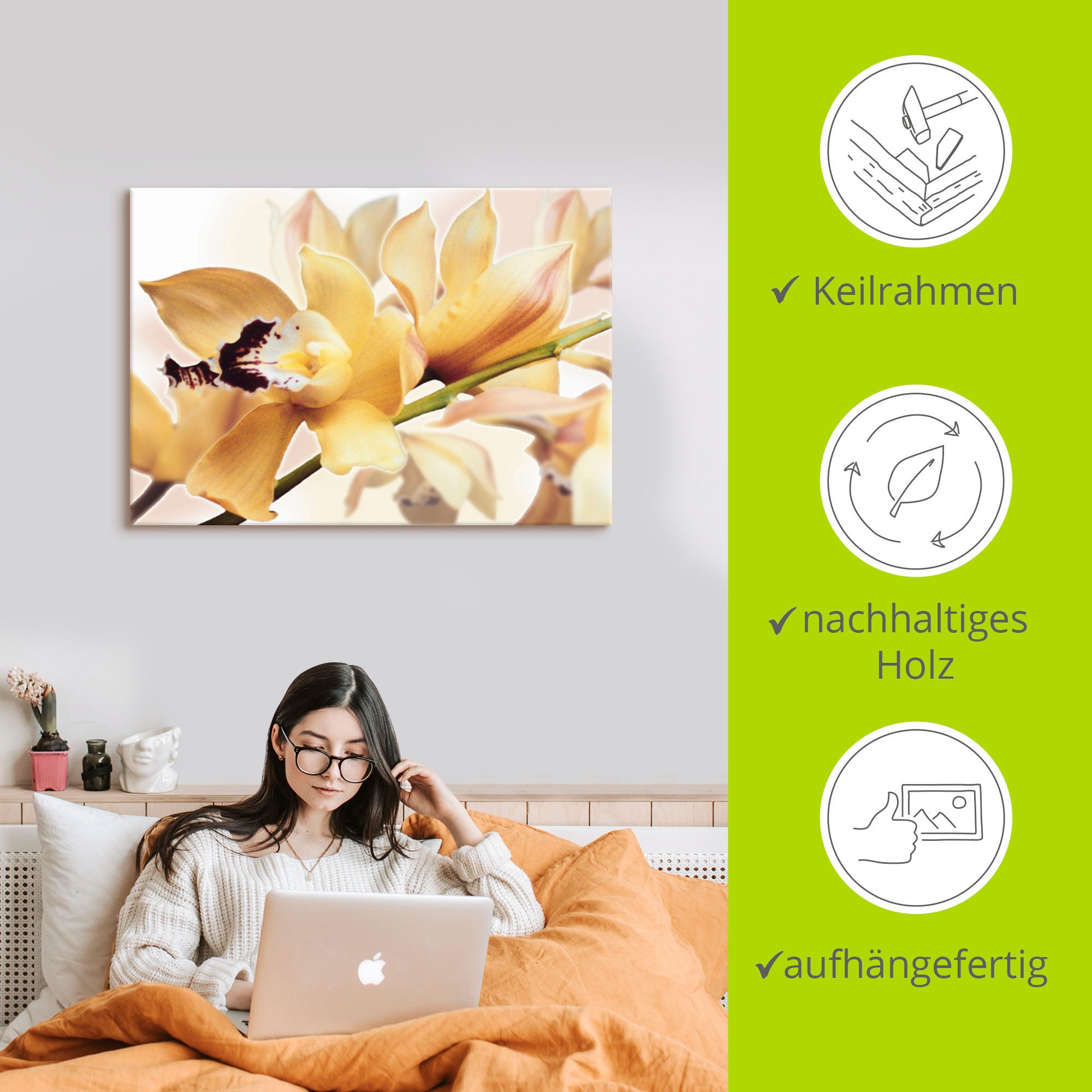 Artland Wandbild »Gelbe Orchidee«, Blumenbilder, (1 St.), als Alubild, Outdoorbild, Leinwandbild, Poster in verschied. Größen