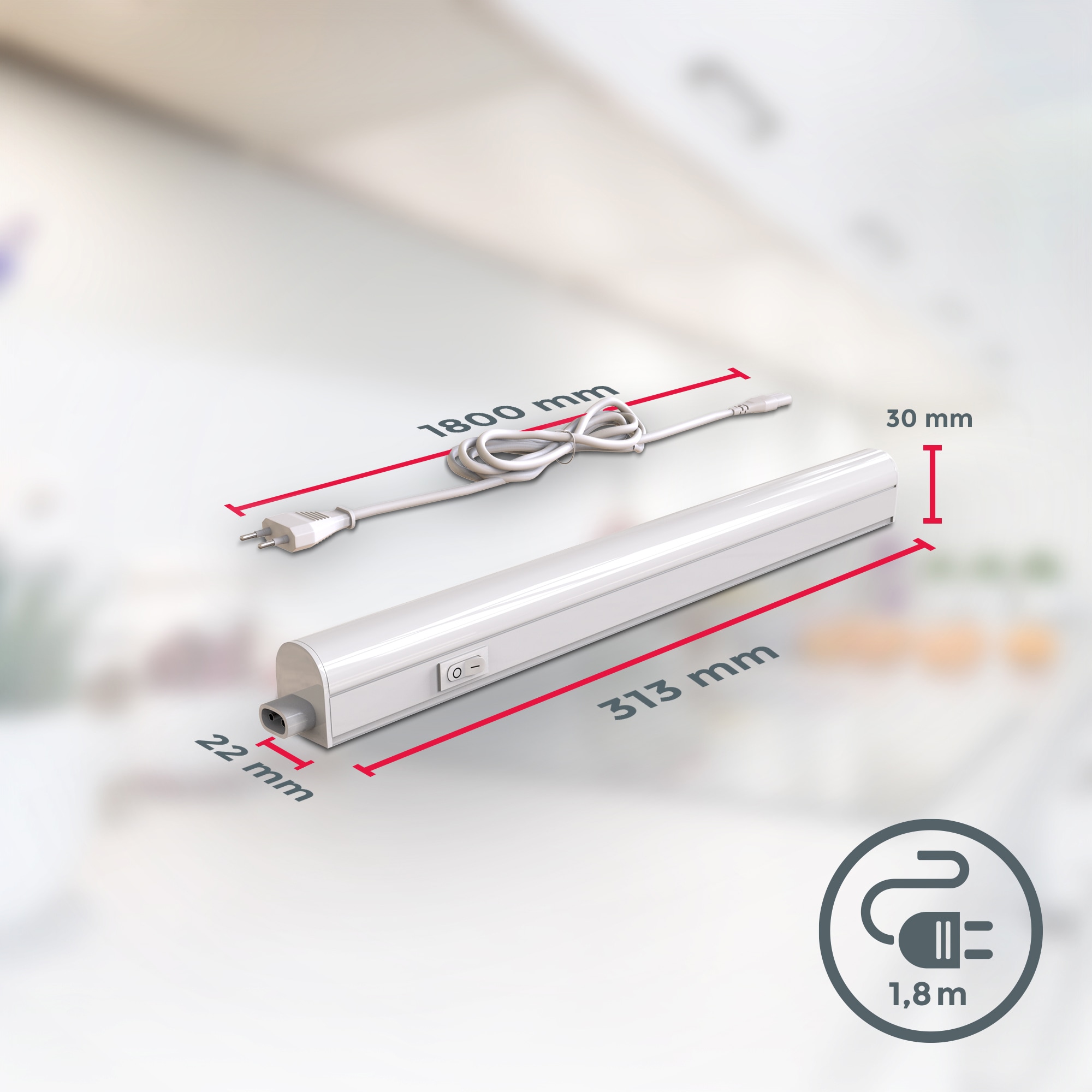 B.K.Licht Unterschrankleuchte, 2er-Set, je 1 x LED-Platine, 4 Watt, 400 Lumen, 4.000 Kelvin, nicht dimmbar, inkl. EIN/AUS-Schalter, inkl. Zuleitung 1,5 Meter