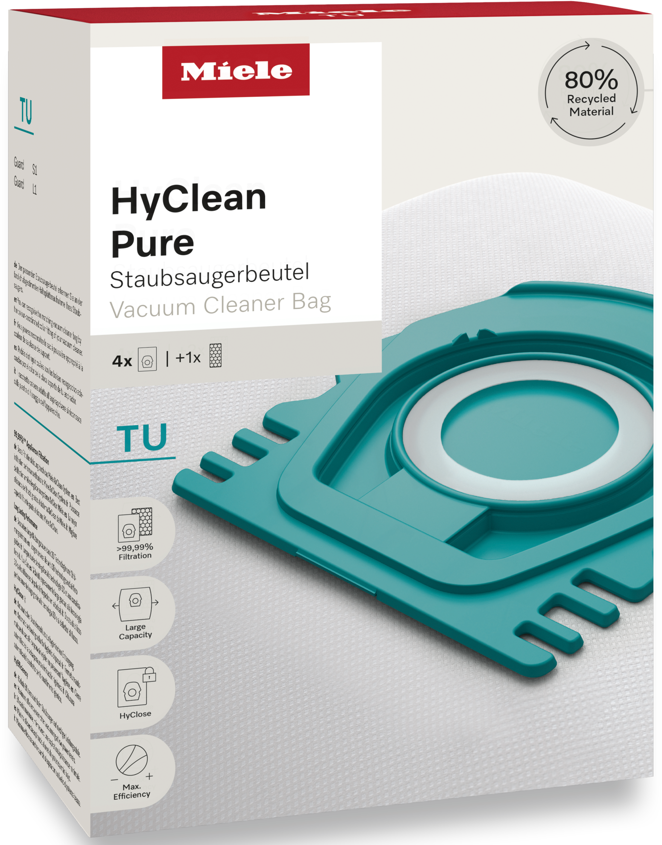 Miele Staubsaugerbeutel »HyClean Pure TU«, (Packung, 5 St.), Miele Original Zubehör, mit bester Filtrationsleistun