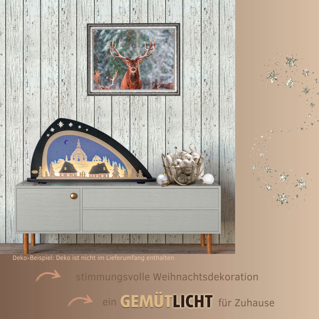 Weigla Lichterbogen »LED Seiffen, moderner Schwibbogen aus Holz & Acrylglas«, Erzgebirge garantiert, Weihnachtsdeko Innen, Weihnachtsbeleuchtung