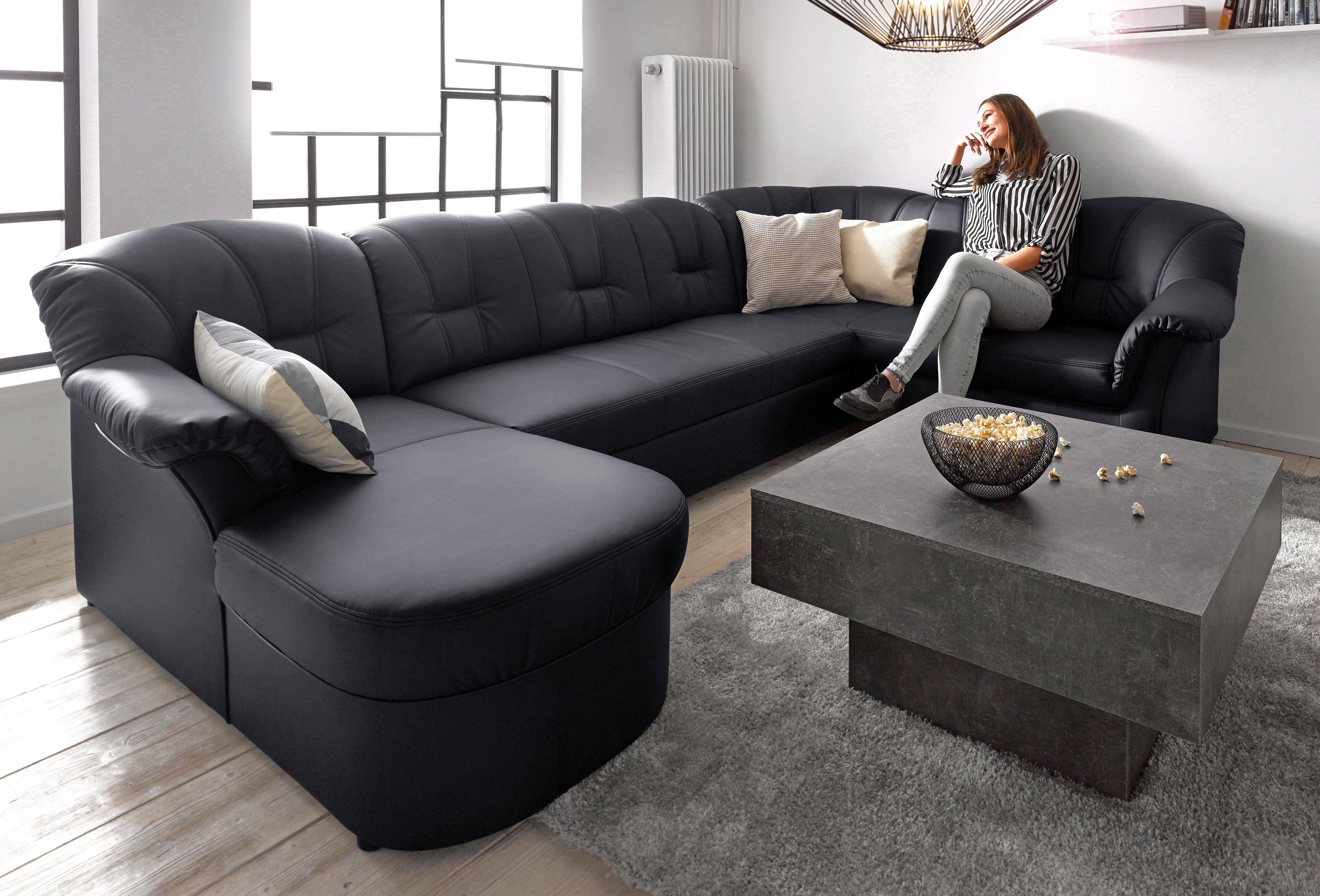 DOMO collection Wohnlandschaft "Papenburg, zeitlose Rückensteppung, bequem, U-Form, Breite 297cm" in großer Farbvielfalt, wahlweise mit Bettfunktion
