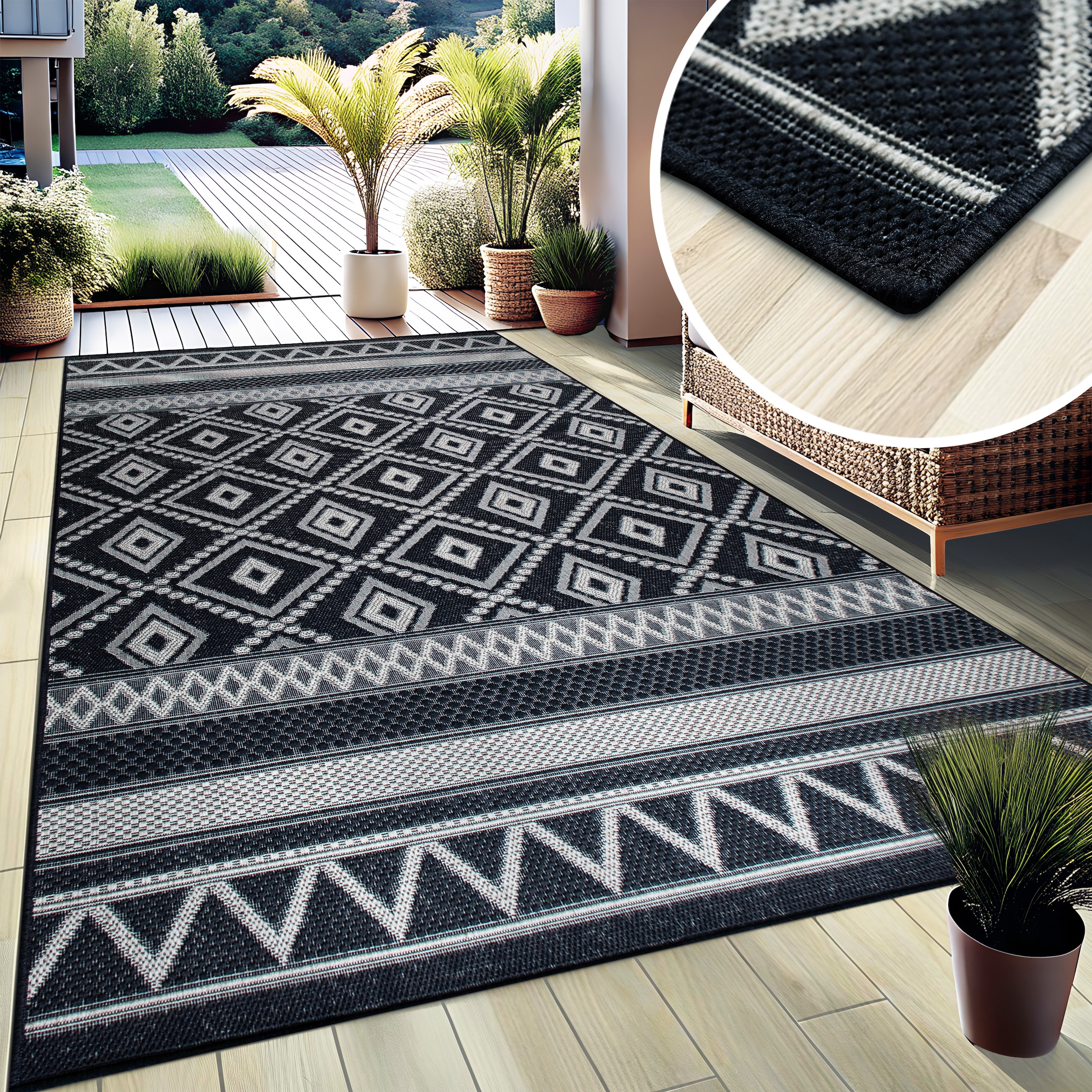 my home Teppich »Toronto auch als Läufer erhältlich«, rechteckig, 3 mm Höhe, In- und Outdoor geeignet, Sisal-Optik, Wetterfest & UV-beständig, Boho