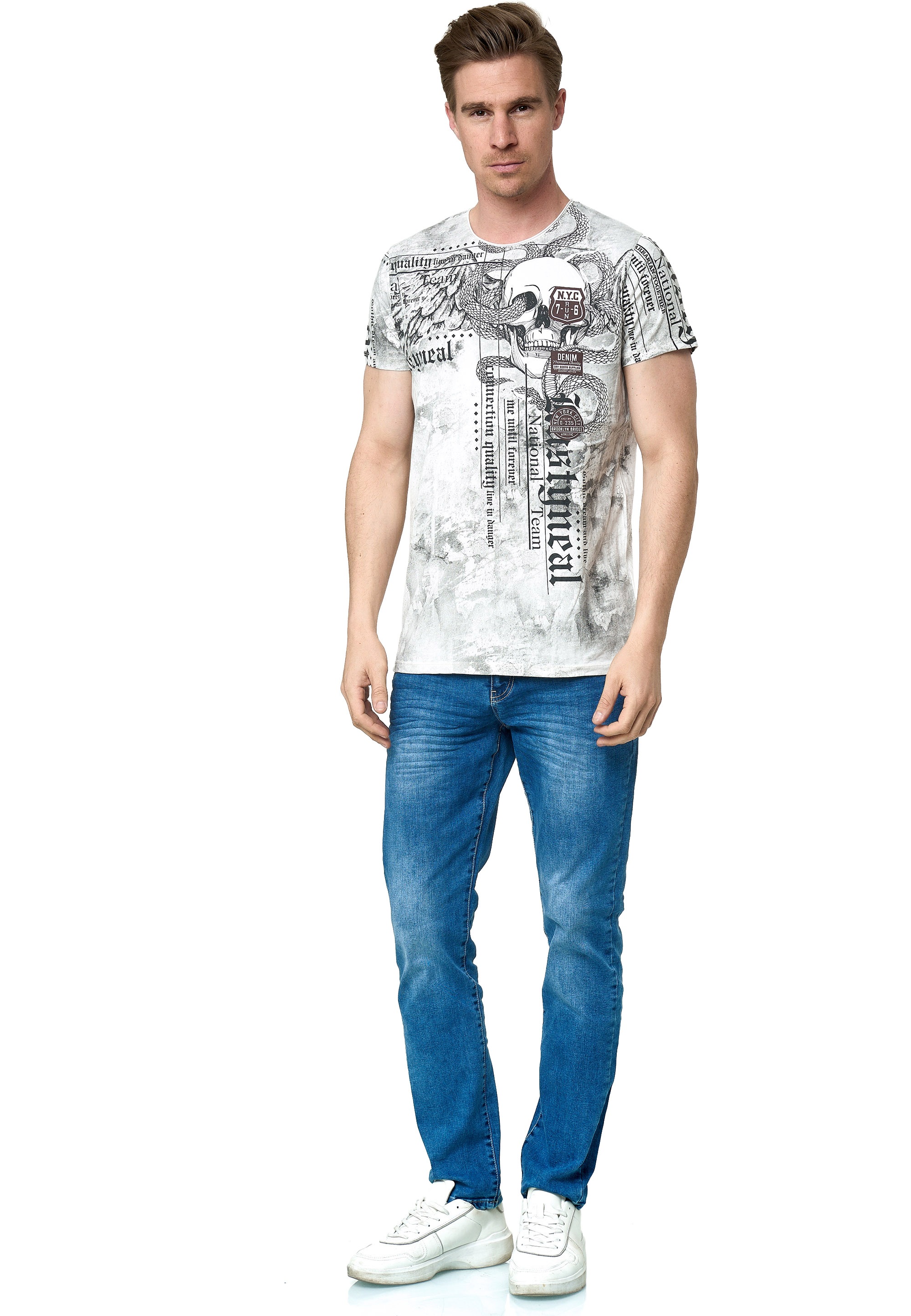Rusty Neal T-Shirt, mit coolem Allover-Print