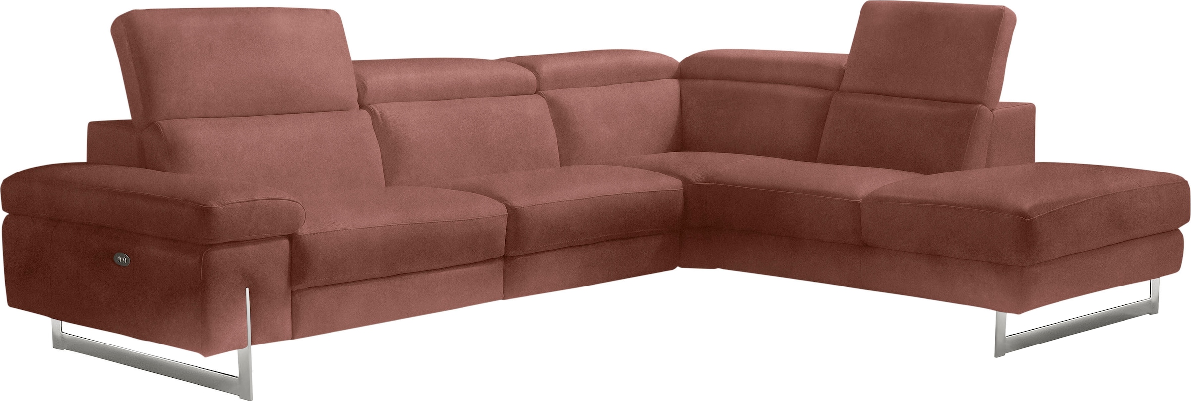 Egoitaliano Ecksofa »Candice, elegant, edel und bequem, erstklassiger Sitzkomfort, L-Form« inkl. 2 elektrischer Relaxfunktionen, Bedienung über Taste an Armlehne