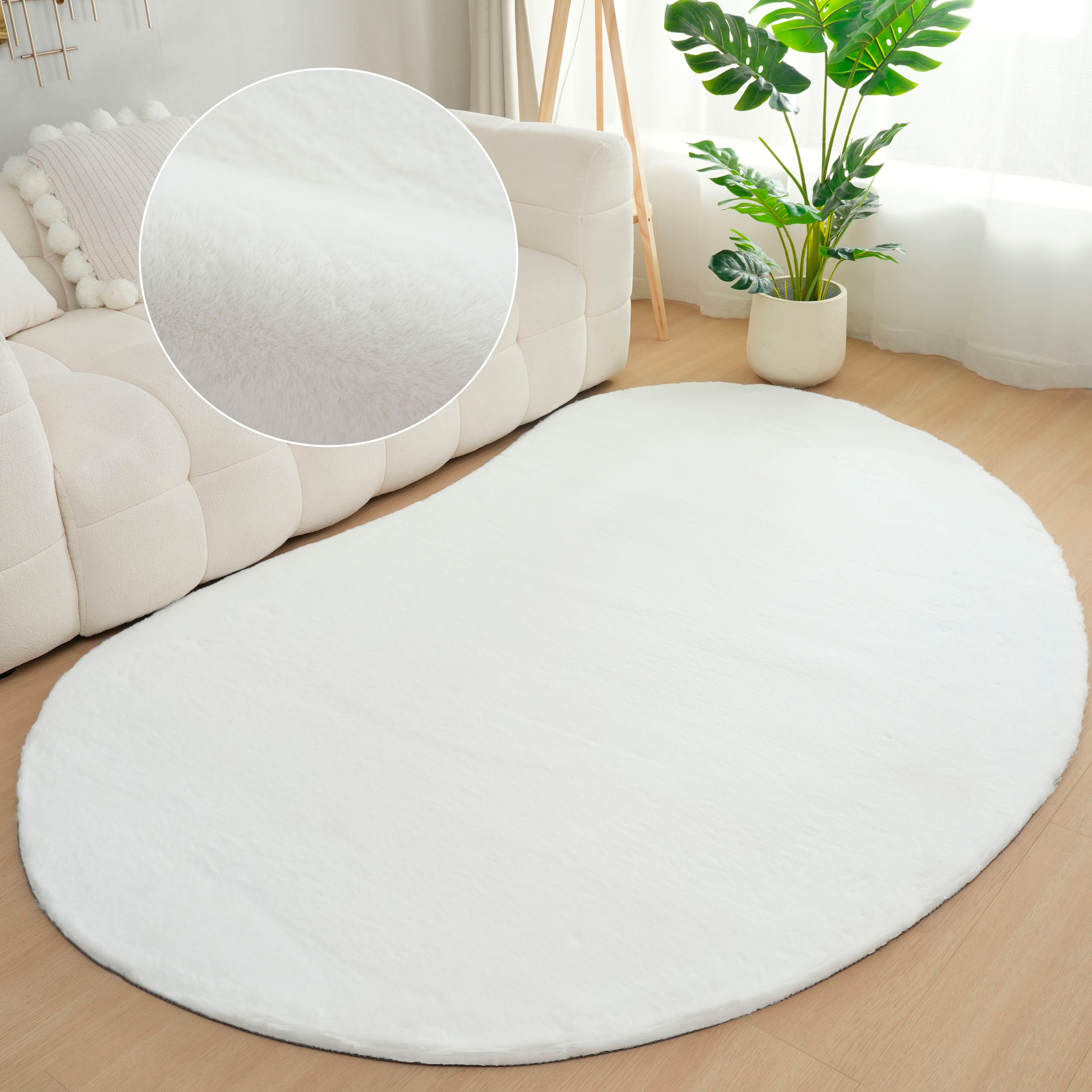 Bruno Banani Hochflor-Teppich »Rabbit 2 Bean, Kunstfell Teppich, Modern, besondere Form«, U-förmig, 25 mm Höhe, Kaninchenfell-Haptik, Microfaser, Wohnzimmer, Schlafzimmer, Esszimmer