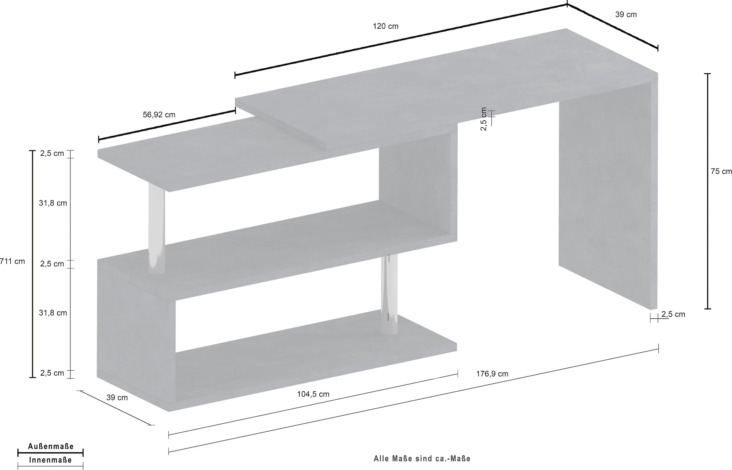 INOSIGN Schreibtisch »Volta, Made in Italy«, multifunktional - als Computertisch, Eckschreibtisch oder Sideboard