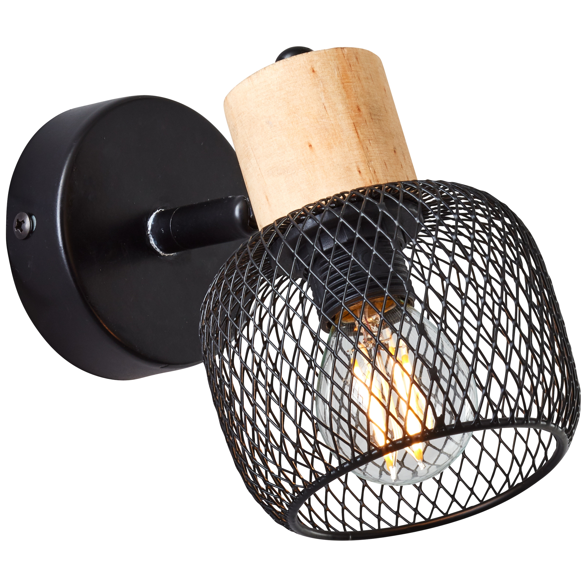 Brilliant Wandstrahler »Giada«, 1 flammig, Leuchtmittel E14 | ohne Leuchtmittel, Wandlampe, 14,5 cm, E14, schwenkbar, Metall/Holz, schwarz/braun