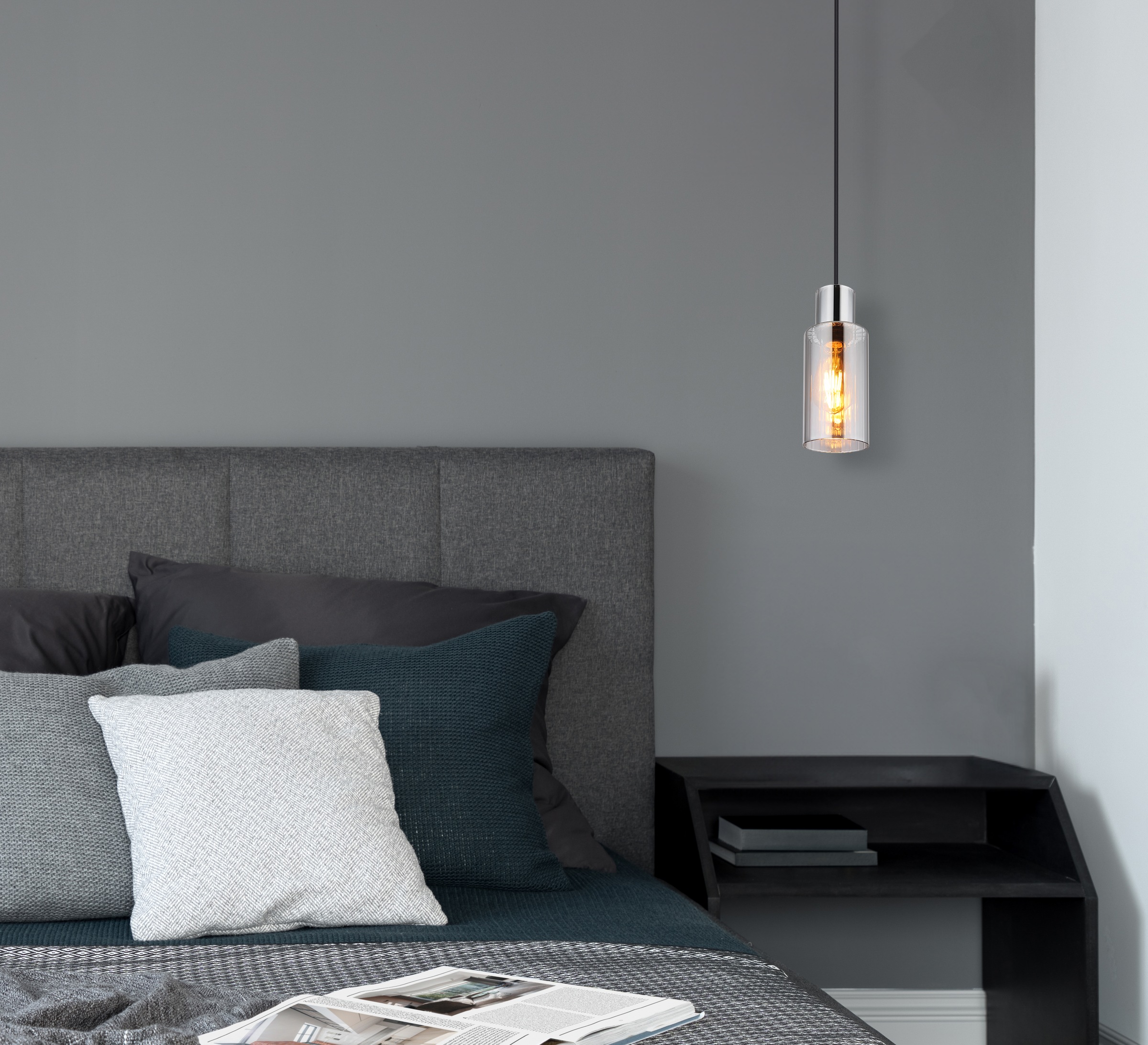 GLOBO LIGHTING Hängeleuchte »LIDARIA« E27 1 Stk. Hängelampe schwarz Glas rauchfarben Wohnzimmer Esszimmer