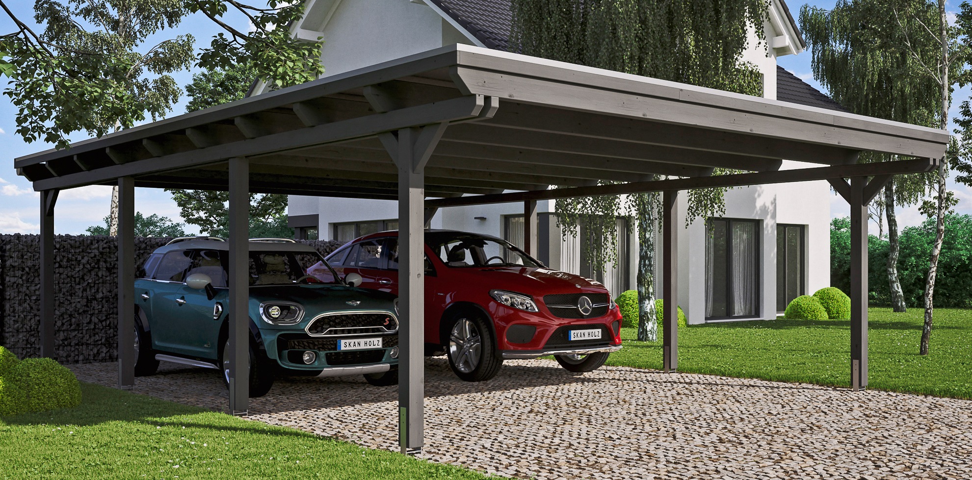 Skanholz Doppelcarport "Emsland" Massivholz 550 cm dunkelgrau
