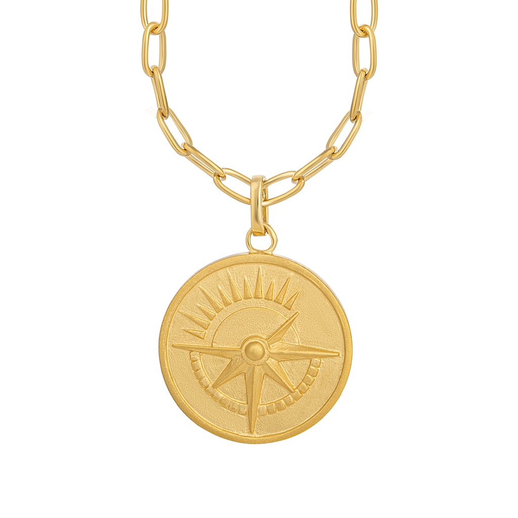 CAÏ Kette mit Anhänger »925 Silber vergoldet Münze Kompass Sonne«