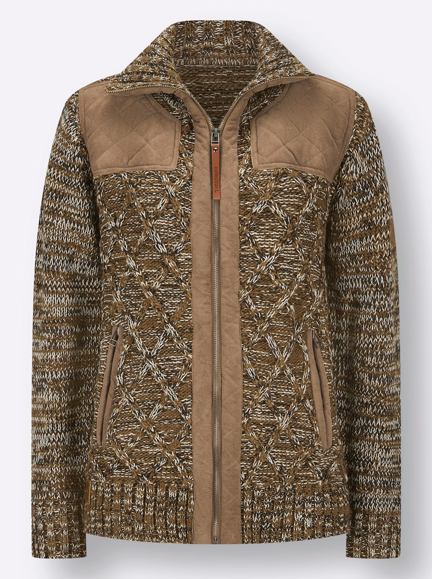 Cardigan CASUAL LOOKS, Damen, Gr. 52, braun (braun, meliert), 50% Baumwolle, 50% Polyacryl, Besatz:100% Polyester, Wattierung:100% Polyester, gemustert, mehrfarbig, meliert, Strickjacken 3