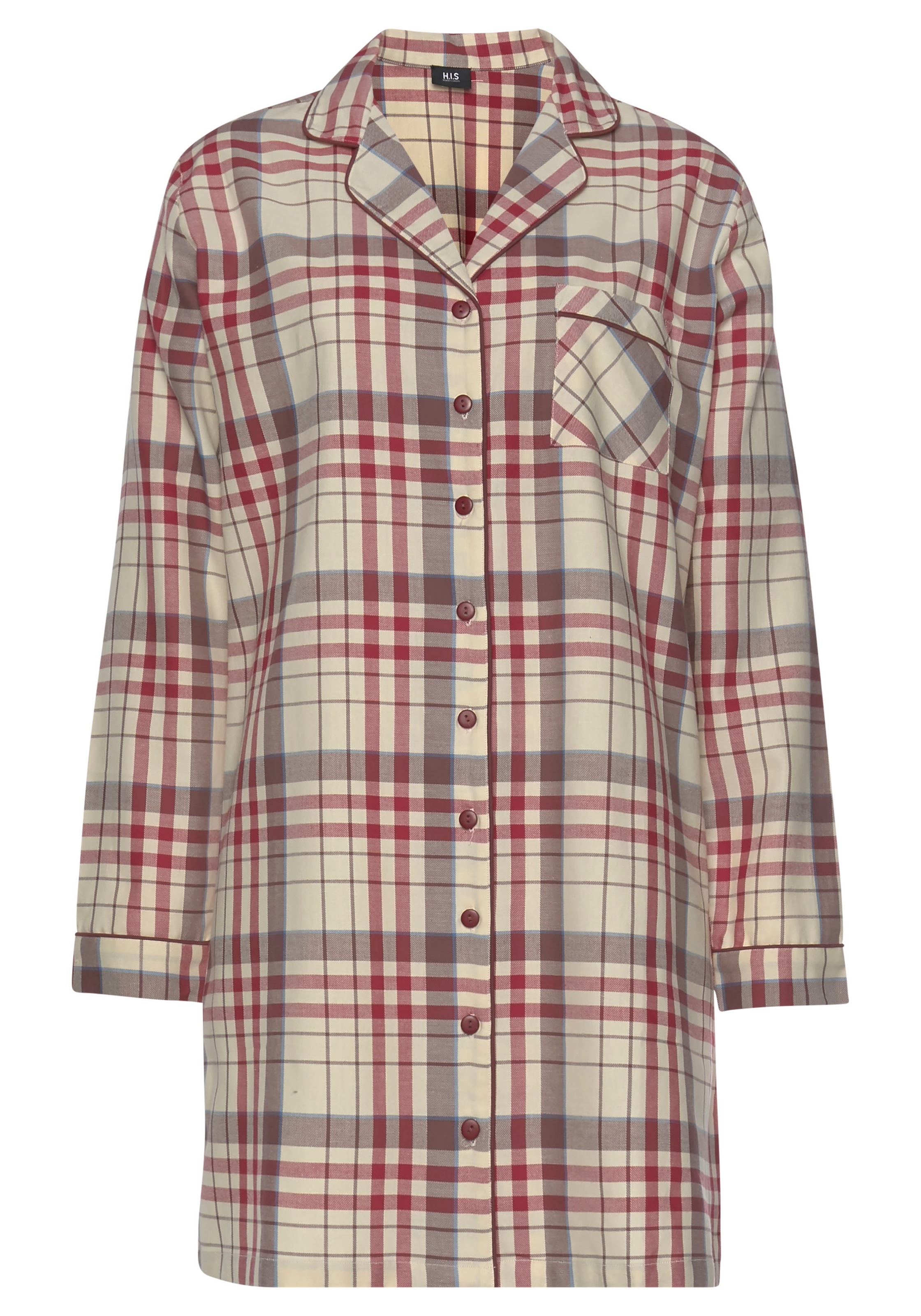 H.I.S Nachthemd 1-teilig, Brusttasche aus Flanell im Karo-Design günstig online kaufen