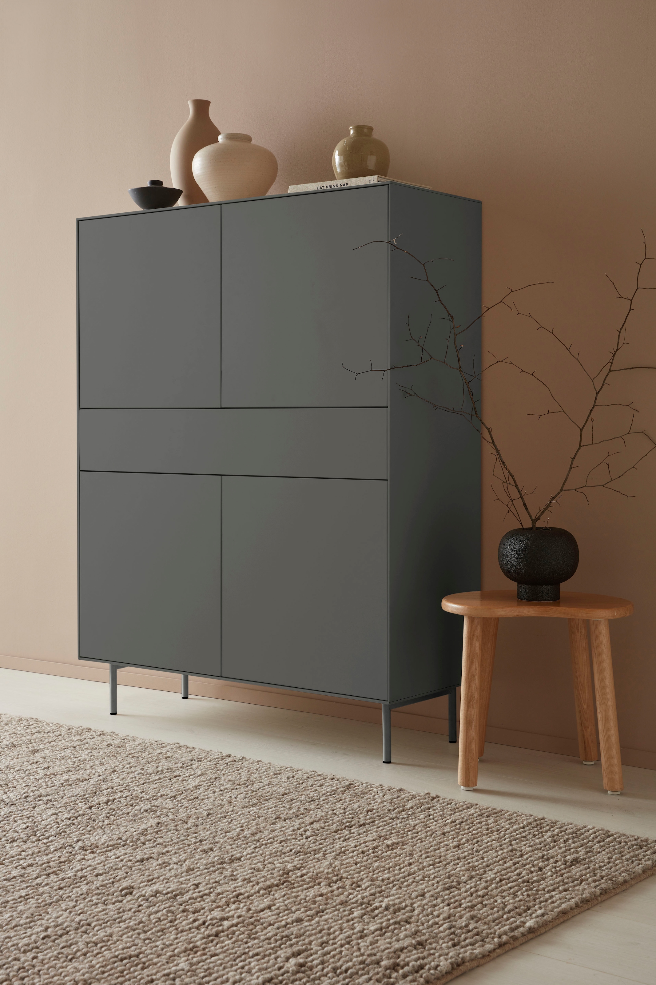 LeGer Home by Lena Gercke Highboard "Essentials", Höhe: 144cm, MDF lackiert, Push-to-open-Funktion